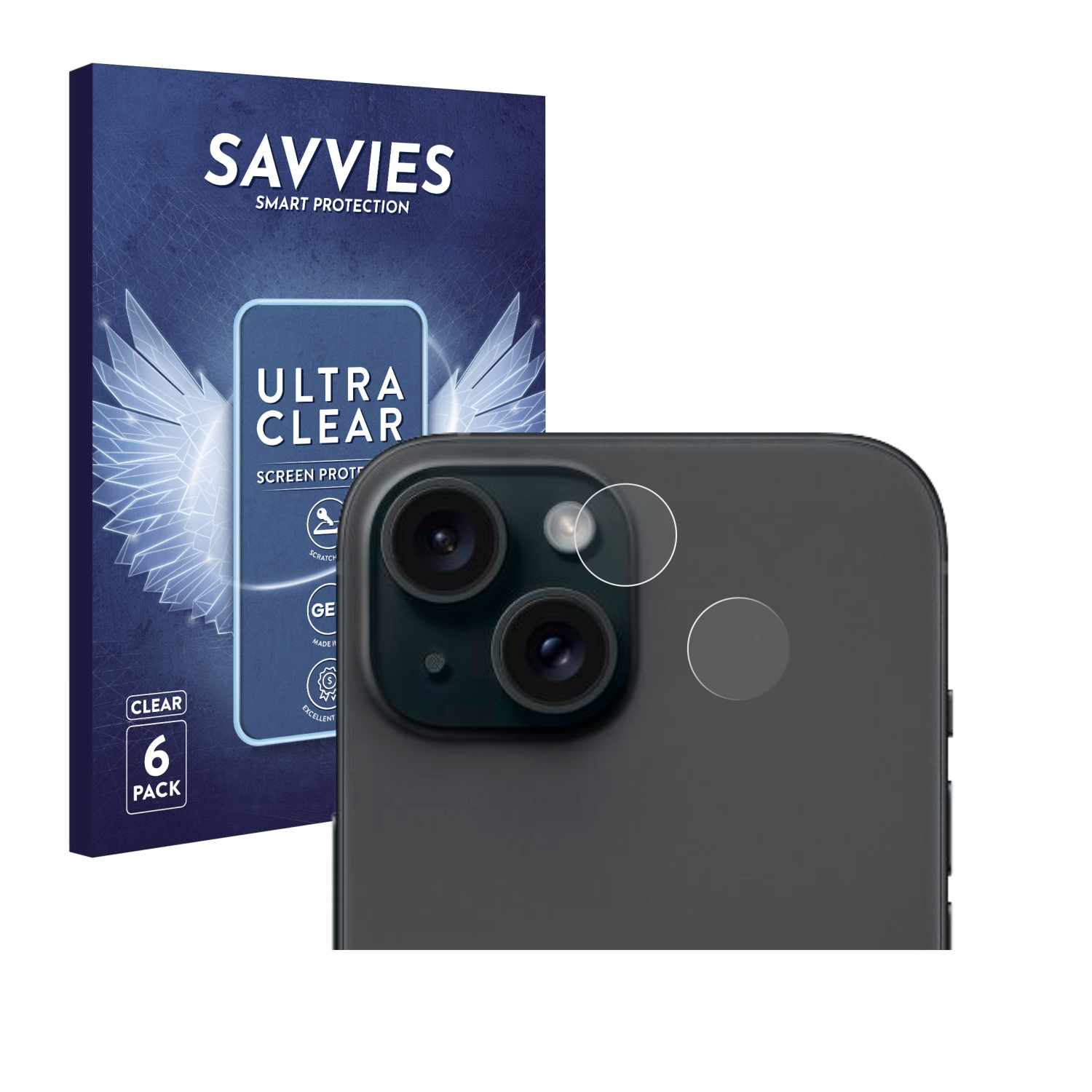 SAVVIES 6x Apple Schutzfolie(für klare iPhone 15)