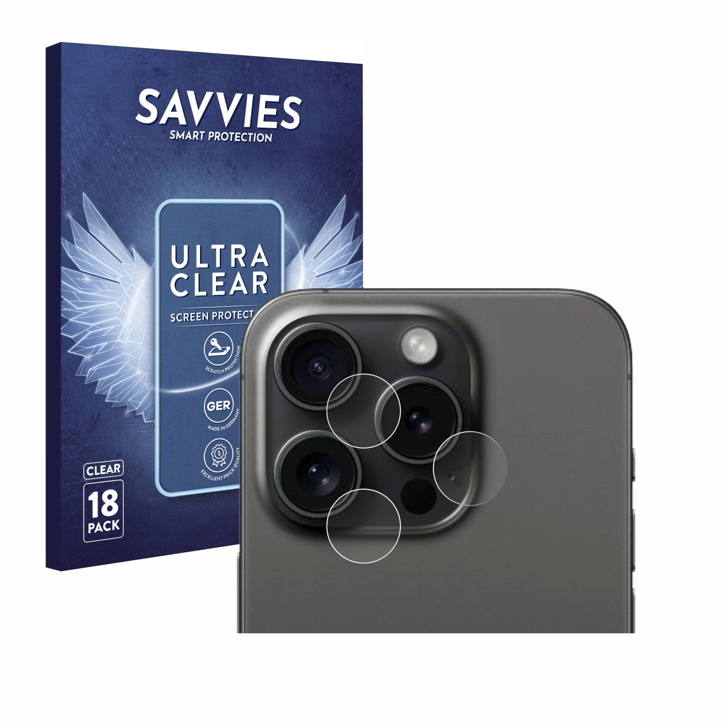 SAVVIES 18x klare Schutzfolie(für 15 Pro) iPhone Apple