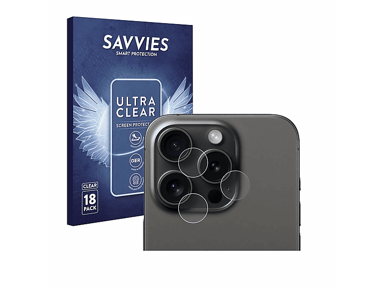 SAVVIES 18x klare Schutzfolie(für Apple iPhone 15 Pro)