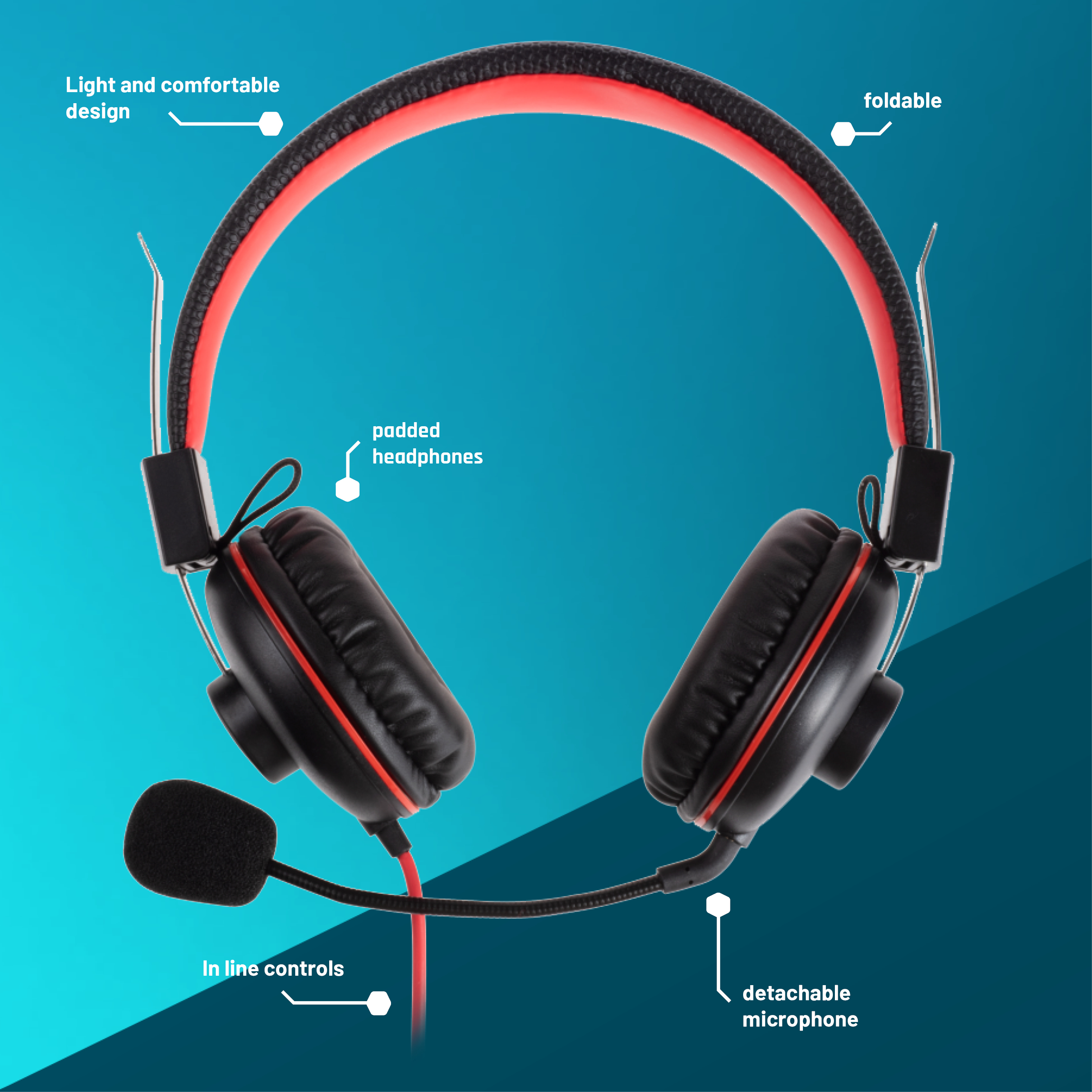 Schwarz-Rot Headset, Universal On-ear Gaming Headset GEEKHOME