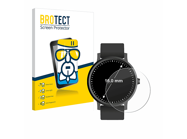 BROTECT Airglass klare Schutzfolie(für Universal Armbanduhren (Kreisrund, ø: 16 mm))