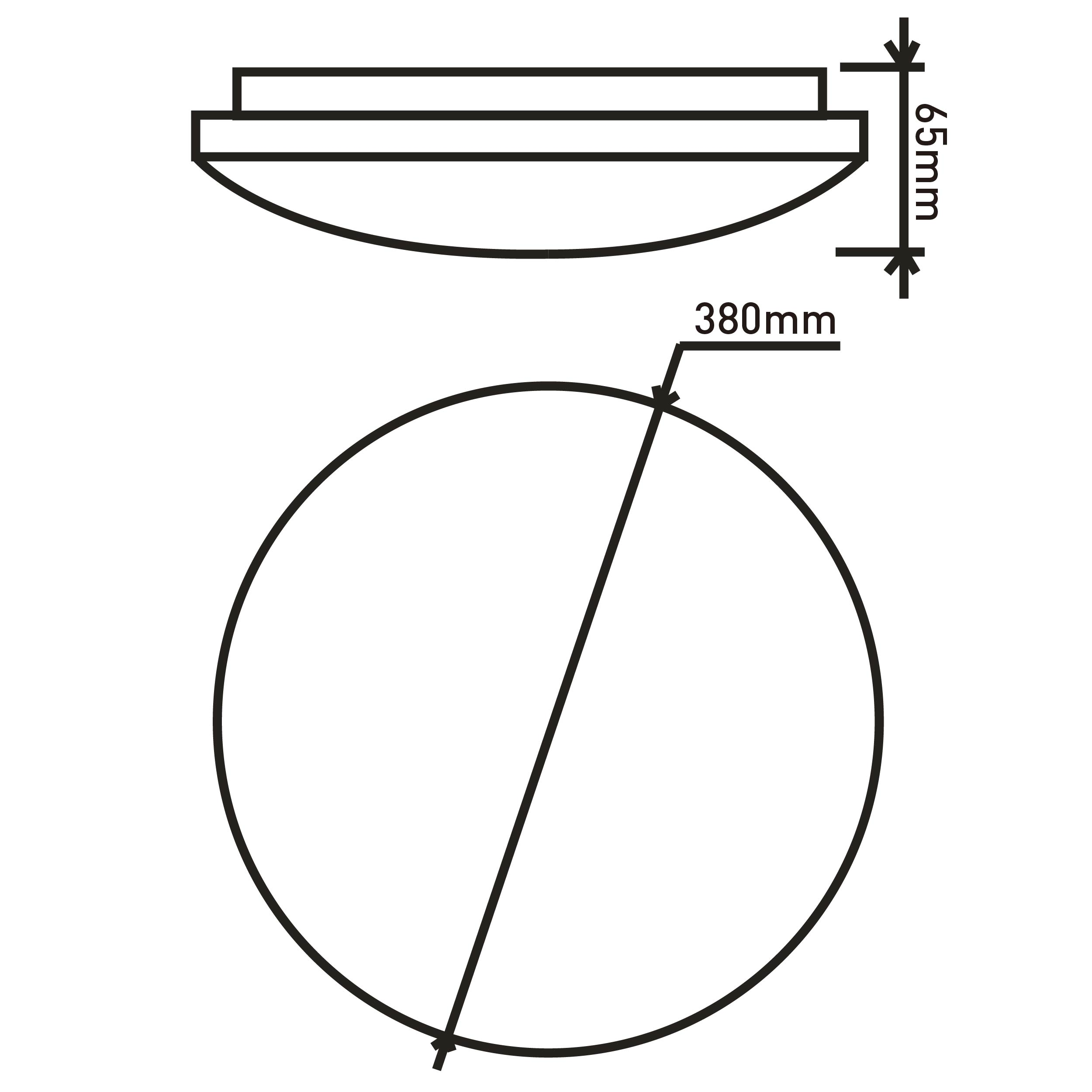 Diagramm einer runden Deckenleuchte mit Abmessungen.