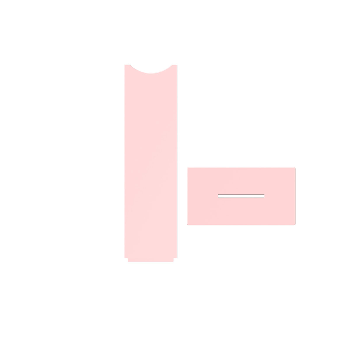 Rosa geometrische Formen, ein hohes Rechteck und ein kürzeres mit einem horizontalen Schlitz, isoliert auf Weiß.