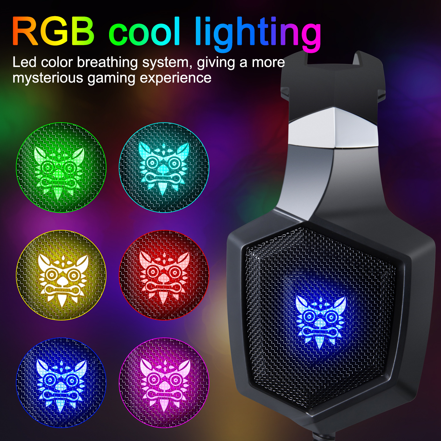 Kristallklares BRIGHTAKE Langlebig, RGB-Beleuchtung, Komfortabel, Surround-Sound, Schwarz Kopfhörer Over-ear & 360° Leicht Mikrofon,