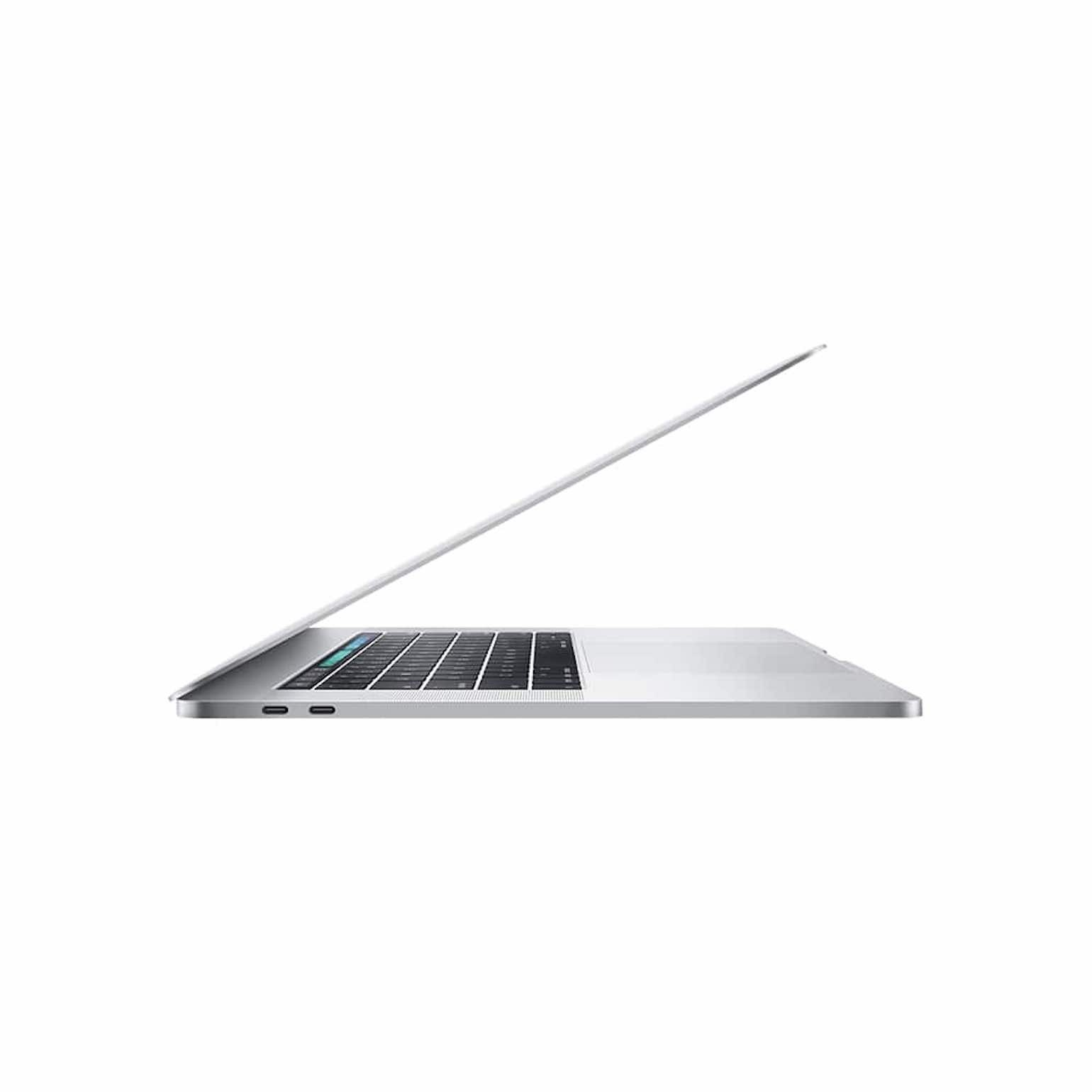 Ein silberner Laptop ist geöffnet, von der Seite vor weißem Hintergrund betrachtet.