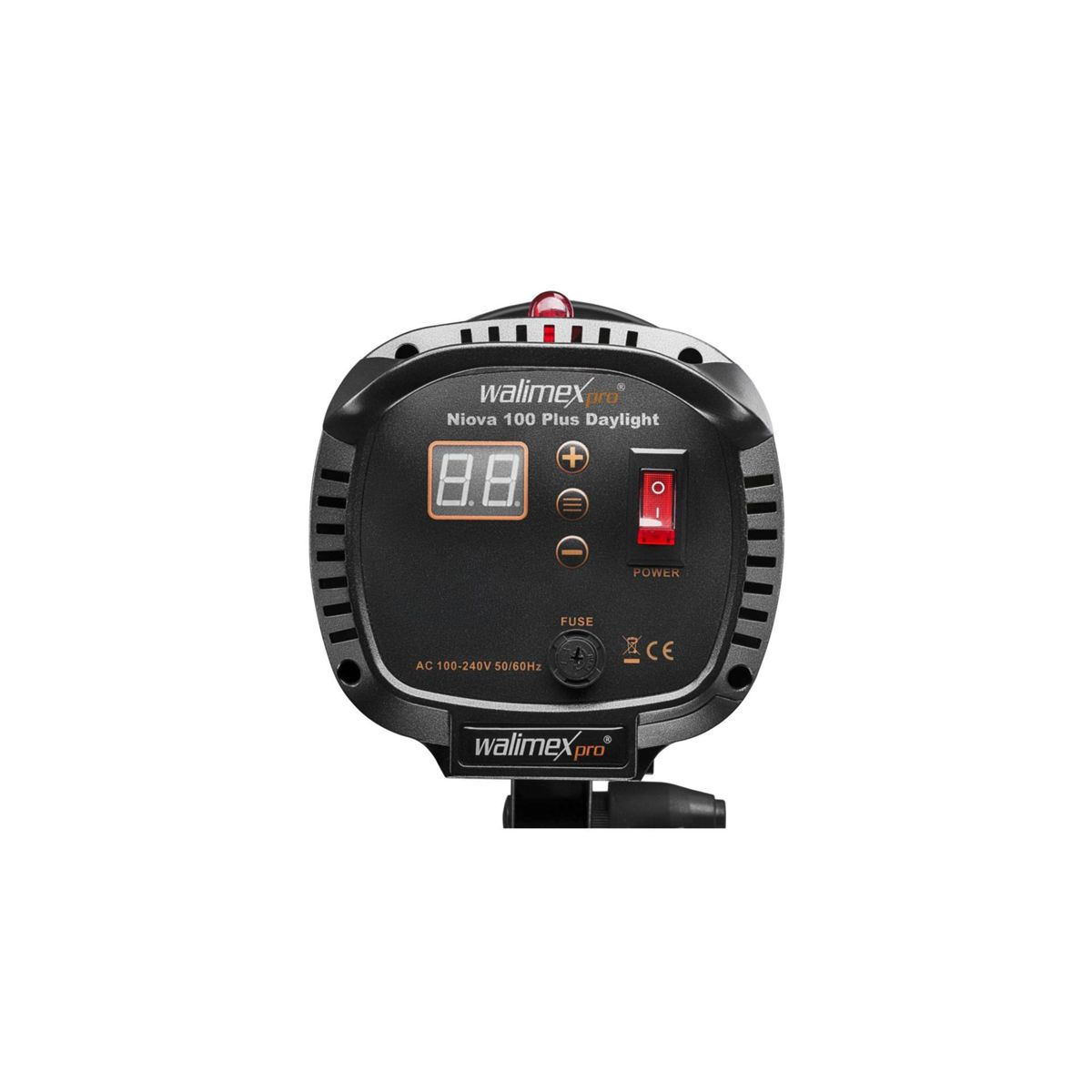 Czarne światło studyjne z wyświetlaczem cyfrowym, czerwonym przełącznikiem i marką walimex pro.