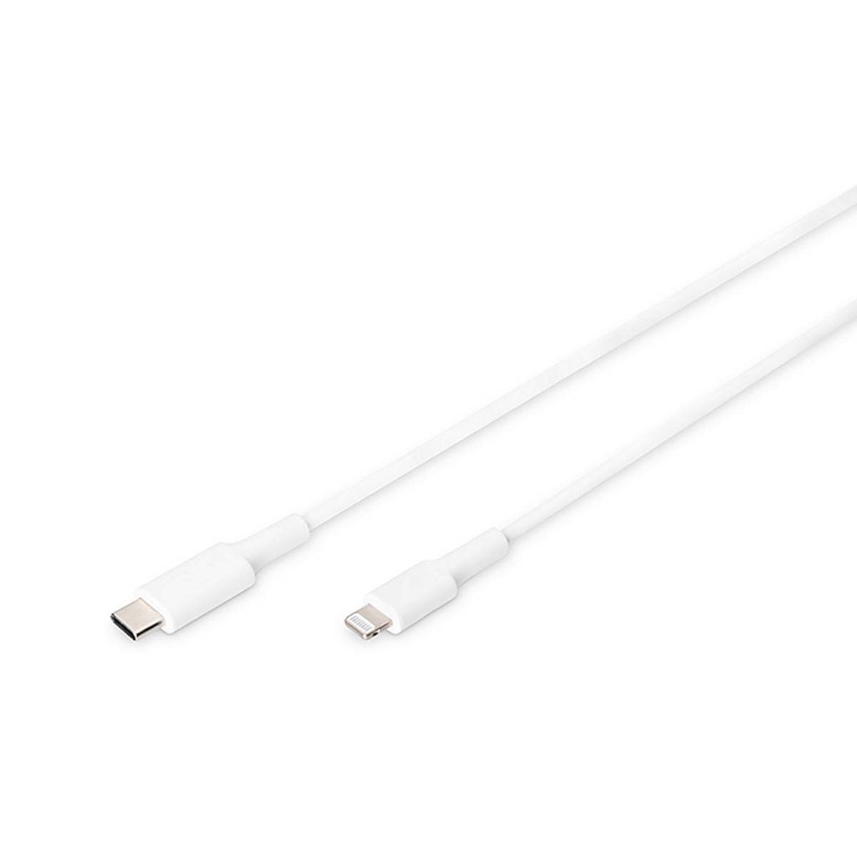 Dos cables de carga blancos. Uno tiene conector USB-C, el otro conector Lightning.