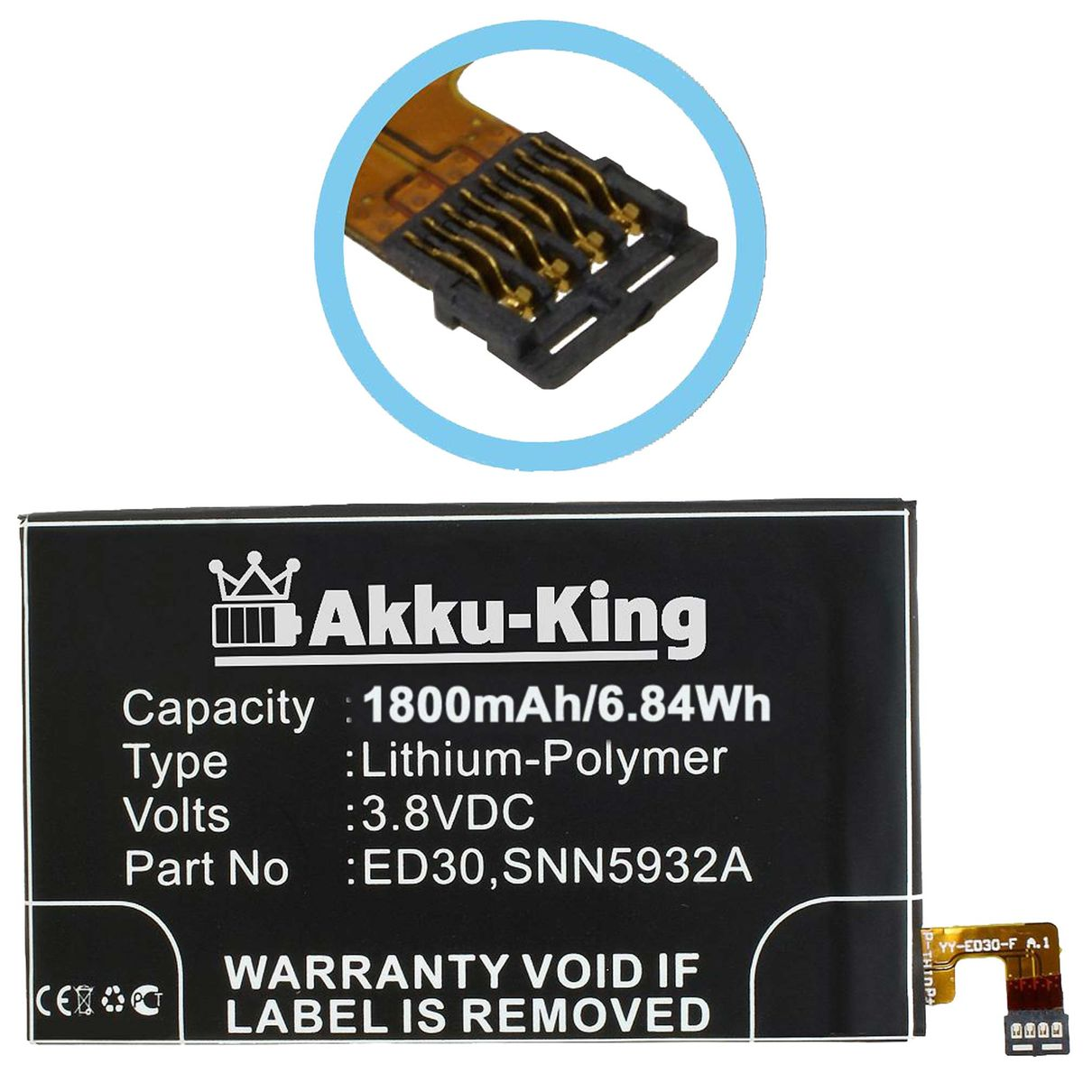 Motorola Li-Polymer Volt, 1800mAh kompatibel AKKU-KING Akku 3.8 mit Handy-Akku, ED30