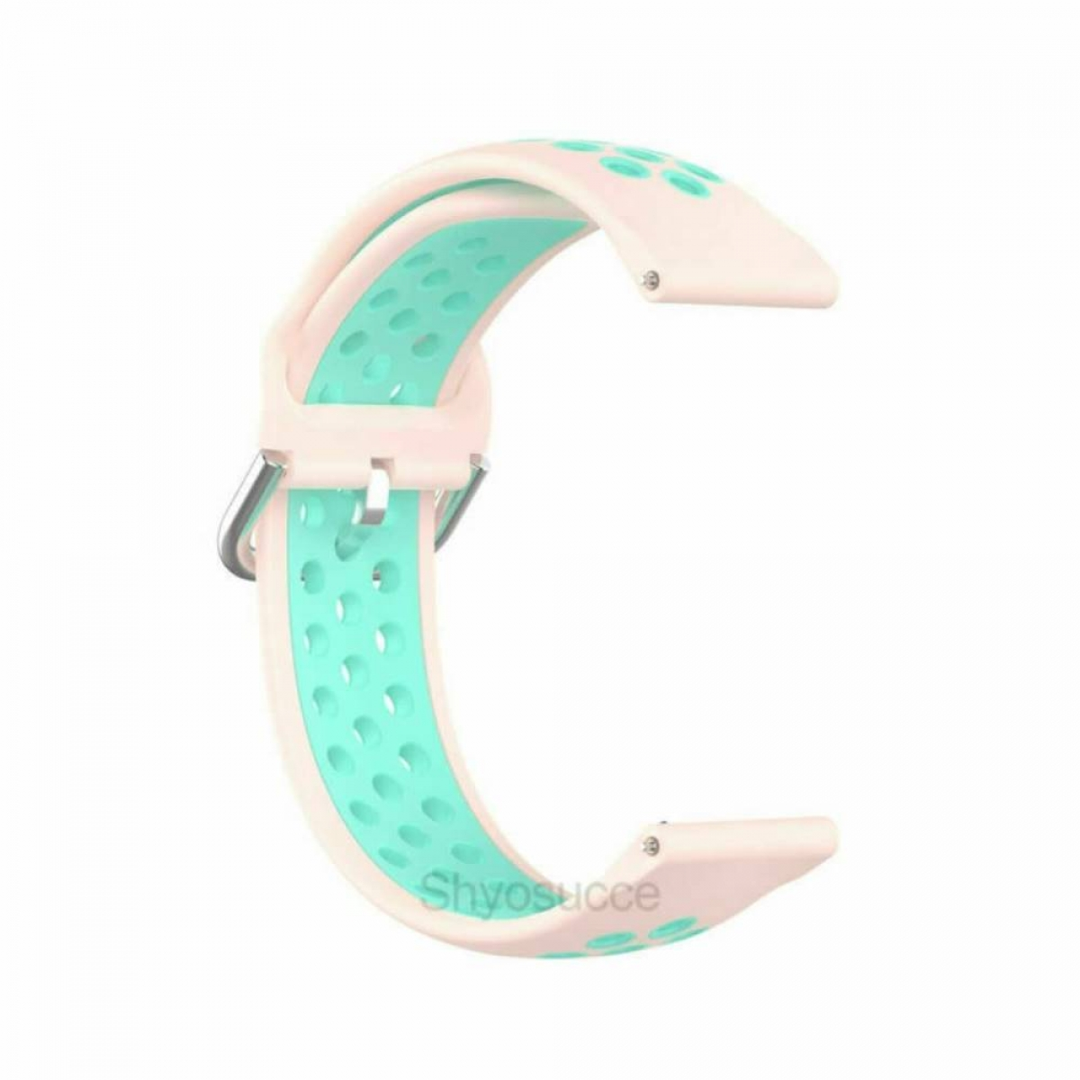 Hellrosa und türkis Smartwatch-Armband. Perforiertes Design. Silberne Schnalle.