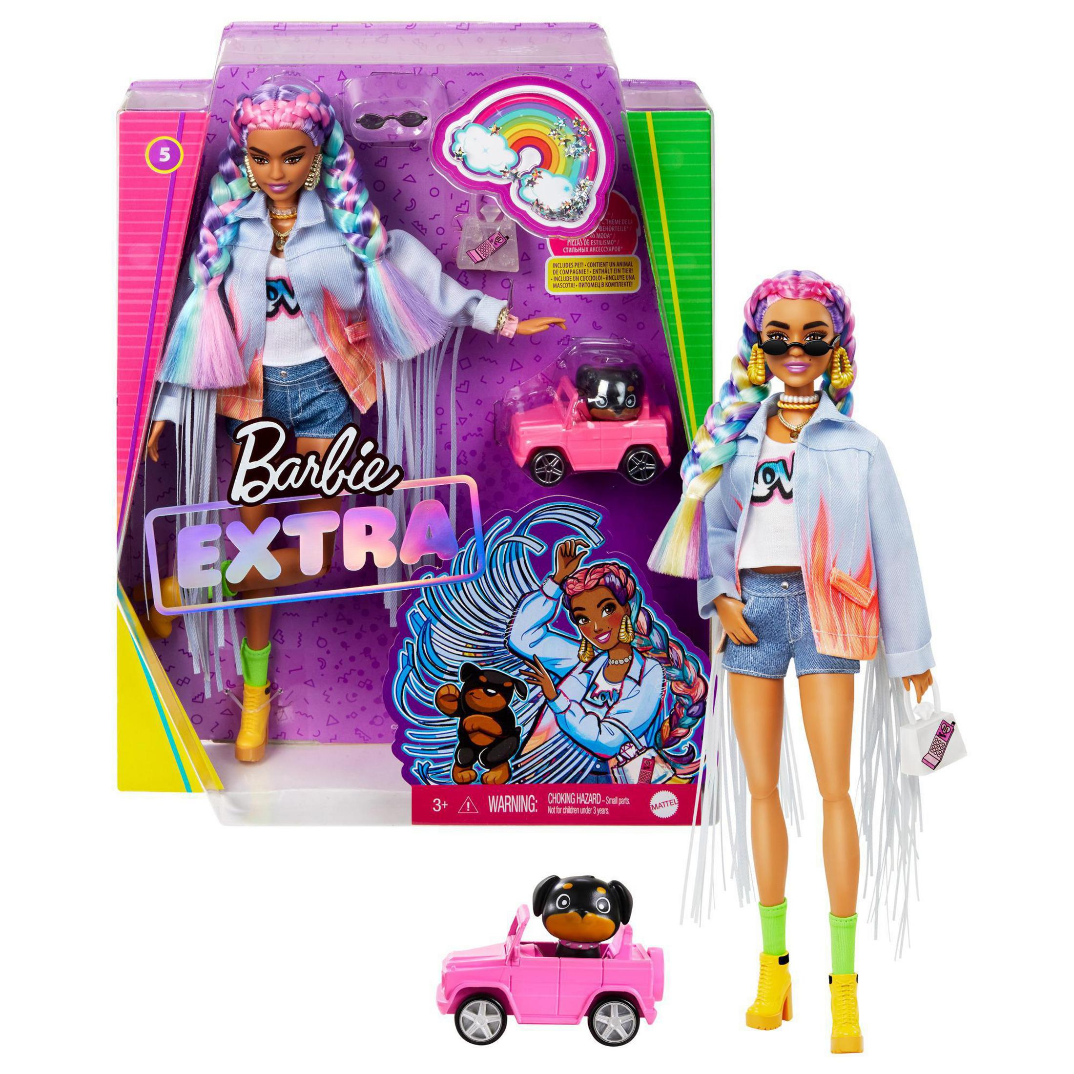 Colores Extra Trenzas Puppe Barbie MATTEL Mascota de GRN29 con