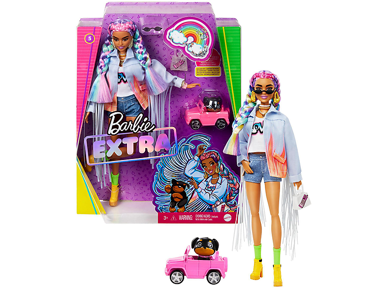 MATTEL Barbie Trenzas GRN29 de Puppe con Colores Extra Mascota