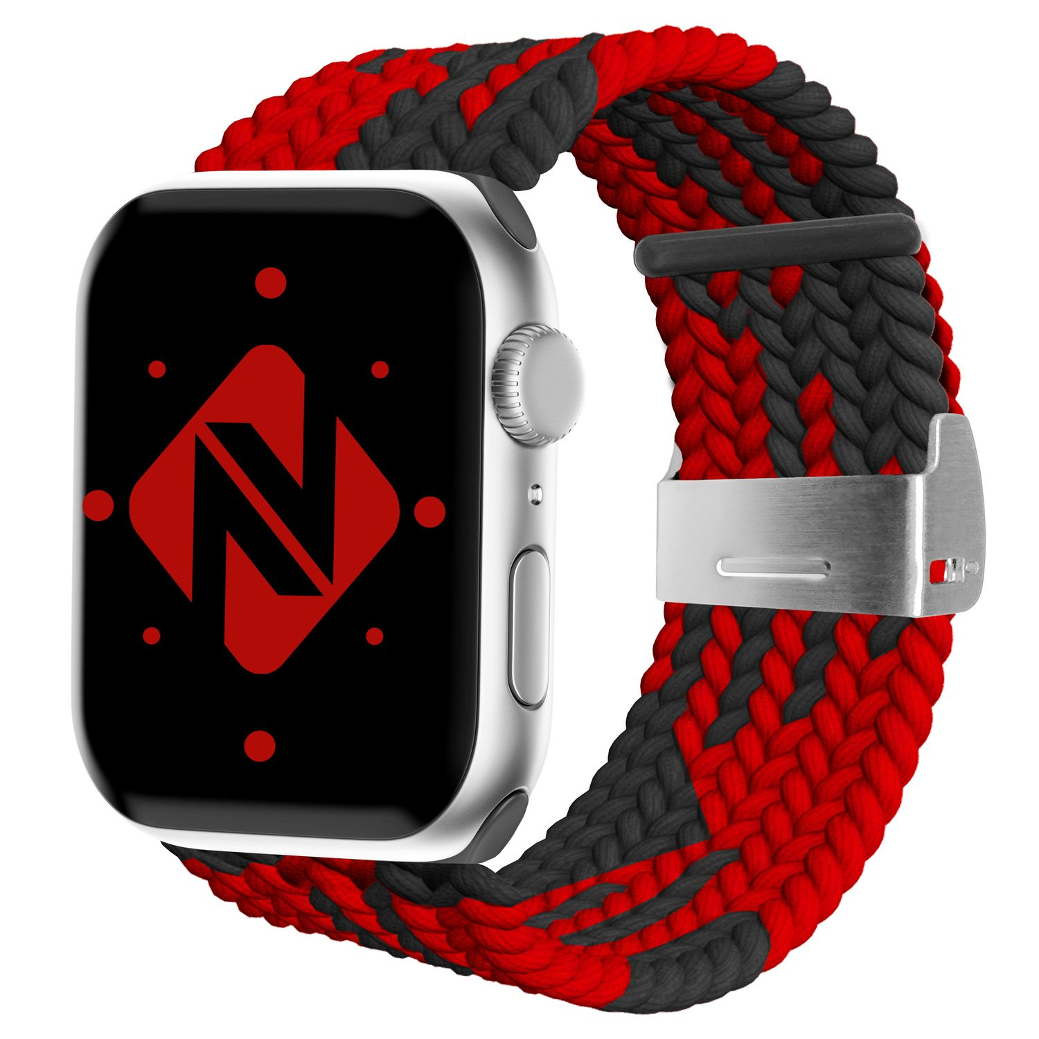 Apple Apple, 42mm/44mm/45mm/49mm, NALIA Watch Smart-Watch Schwarz Rot Armband, Geflochtenes Ersatzarmband,