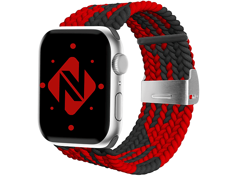 NALIA Geflochtenes Smart-Watch Armband, Ersatzarmband, Apple, Apple Watch 42mm/44mm/45mm/49mm, Rot Schwarz