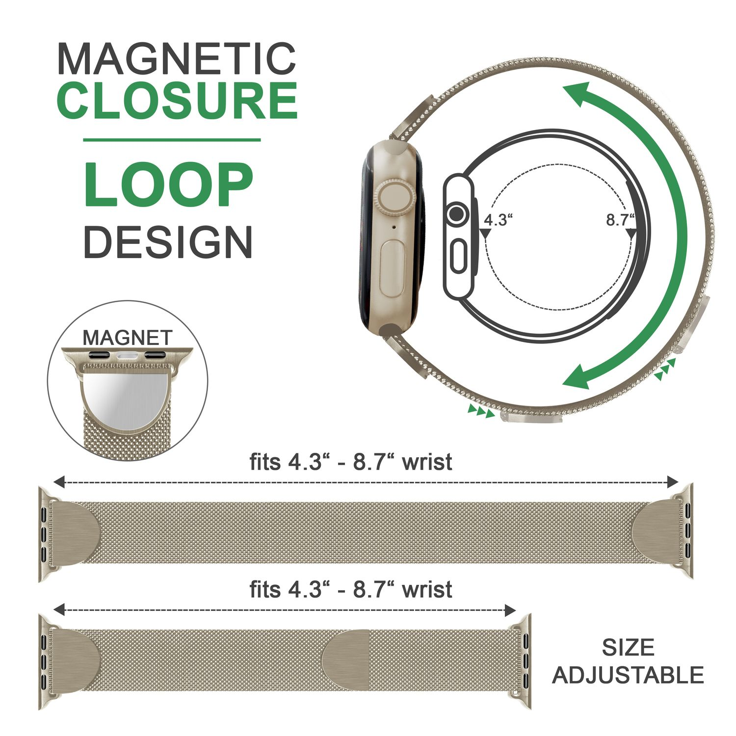 Armband mit Text. Goldfarbenes Armband mit Magnetverschluss und Schlaufendesign.