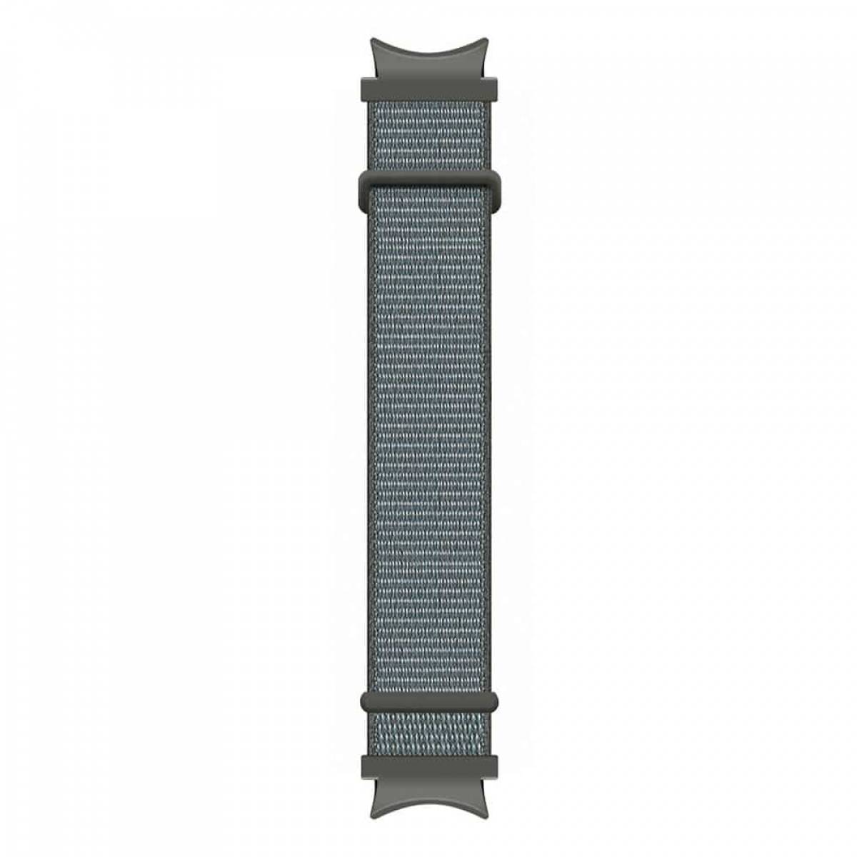 Grau-blau gestreiftes Uhrenarmband mit dunkelgrauen Verbindern.