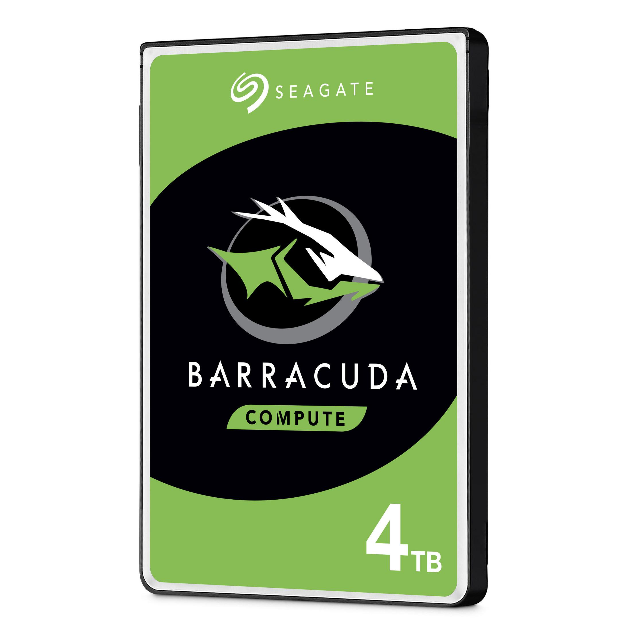 Dysk twardy Seagate Barracuda Compute 4TB. Zielona etykieta z logo i tekstem. Czarna ramka.