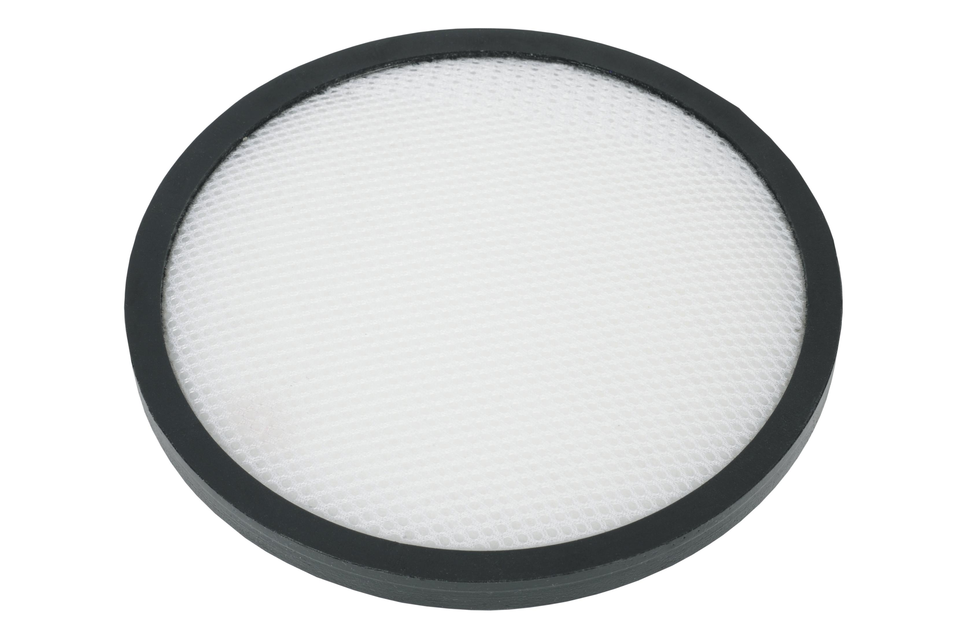 Okrągły filtr powietrza z białym filtrem o wzorze plastra miodu w czarnej ramie.