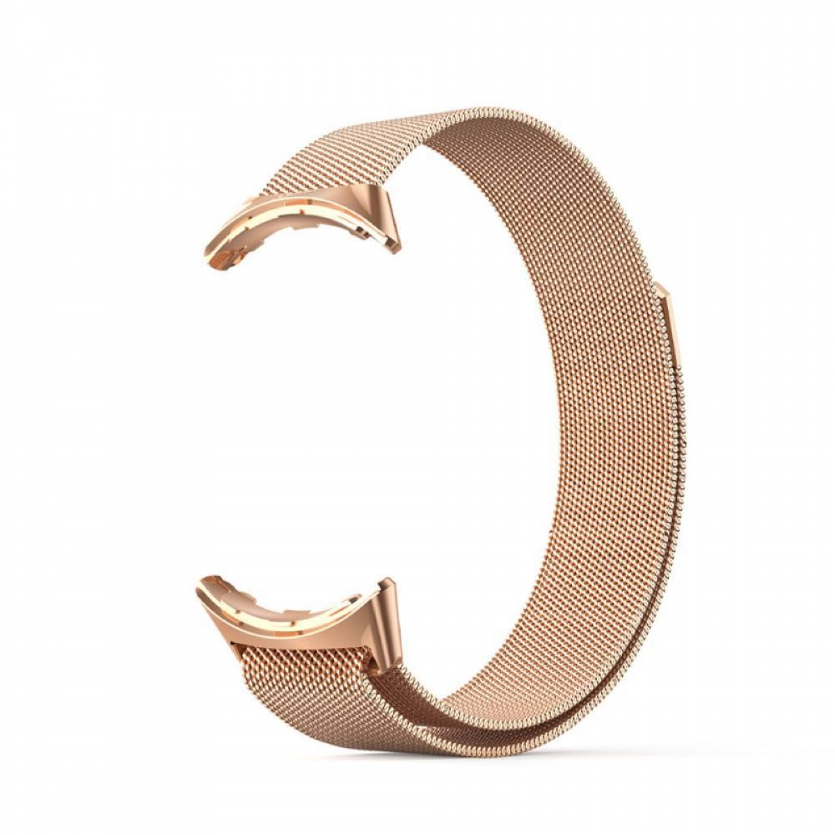 Roségoldenes Uhrenarmband, Mesh-Design, mit Roségold-Verschlüssen, isoliert.