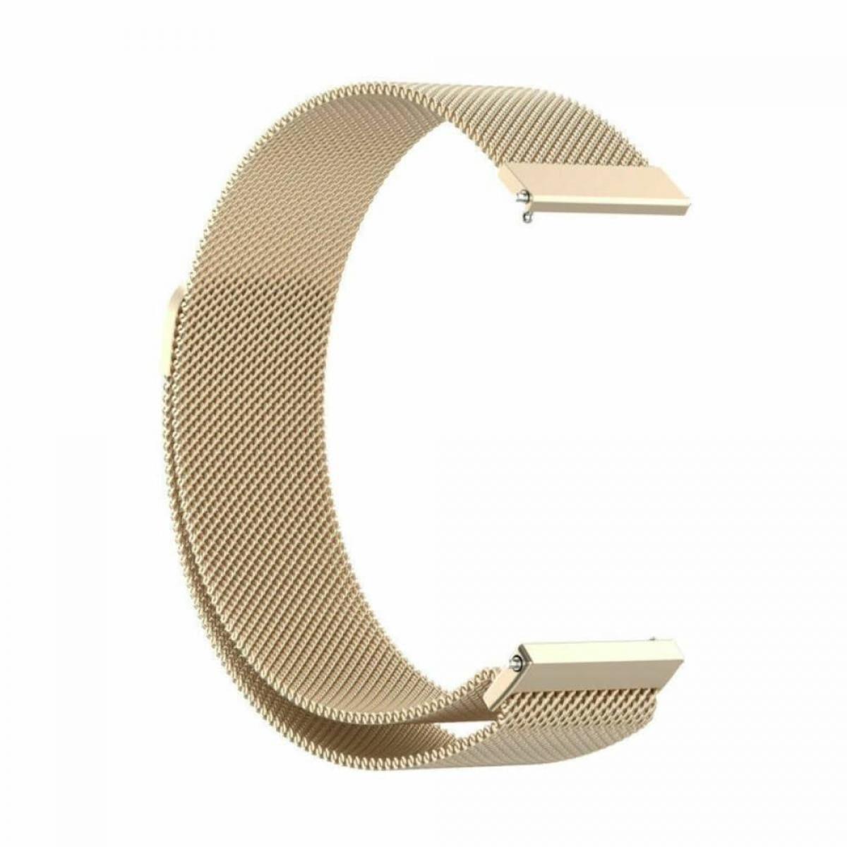 Ein goldenes Metall-Uhrenarmband. Es ist maschenartig mit goldenen Verbindern.