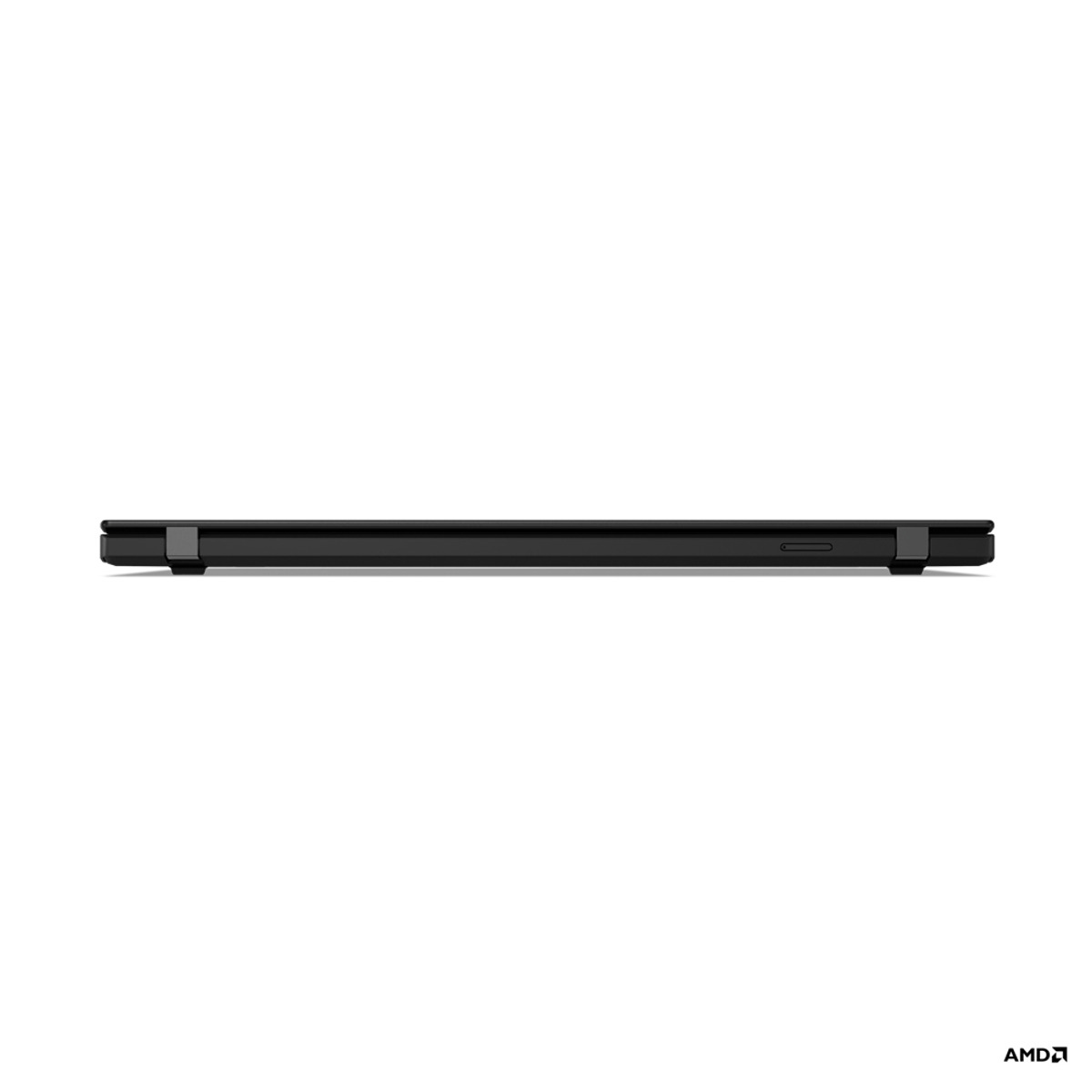 Schwarzes Laptop-Profil. AMD-Logo unten rechts. Weißer Hintergrund.