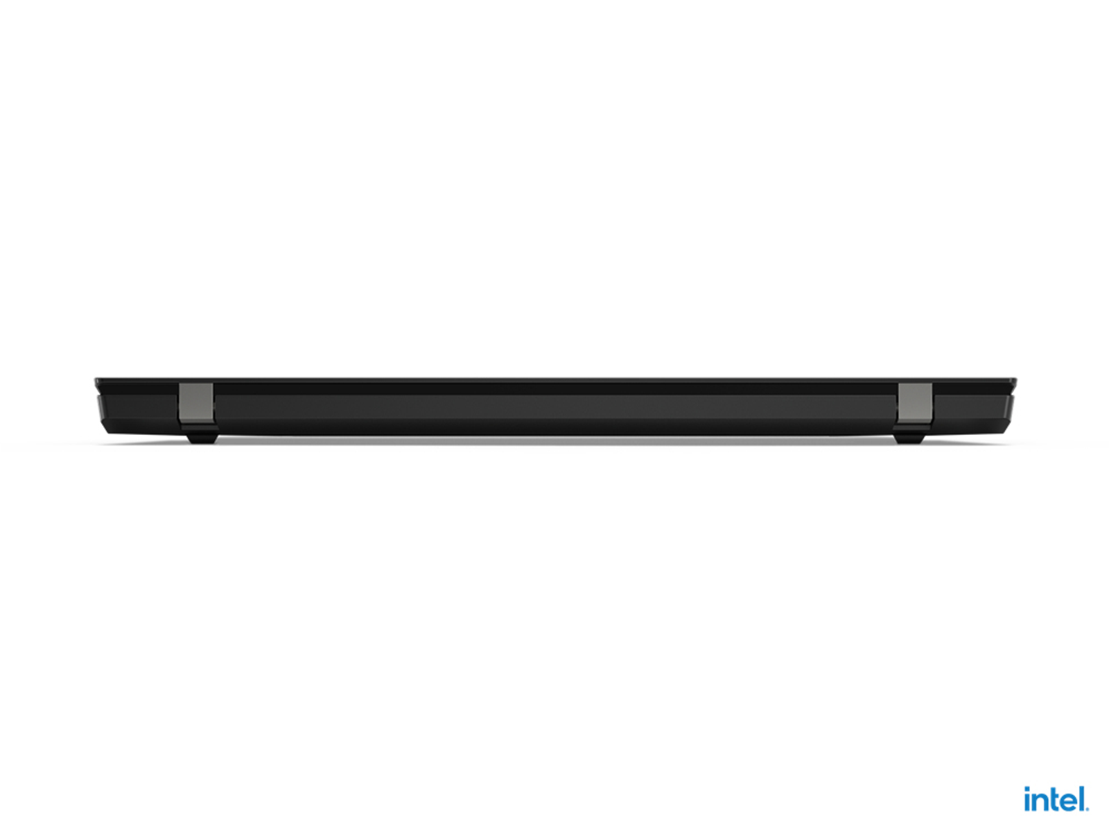 Borde inferior de laptop negro con logo Intel.