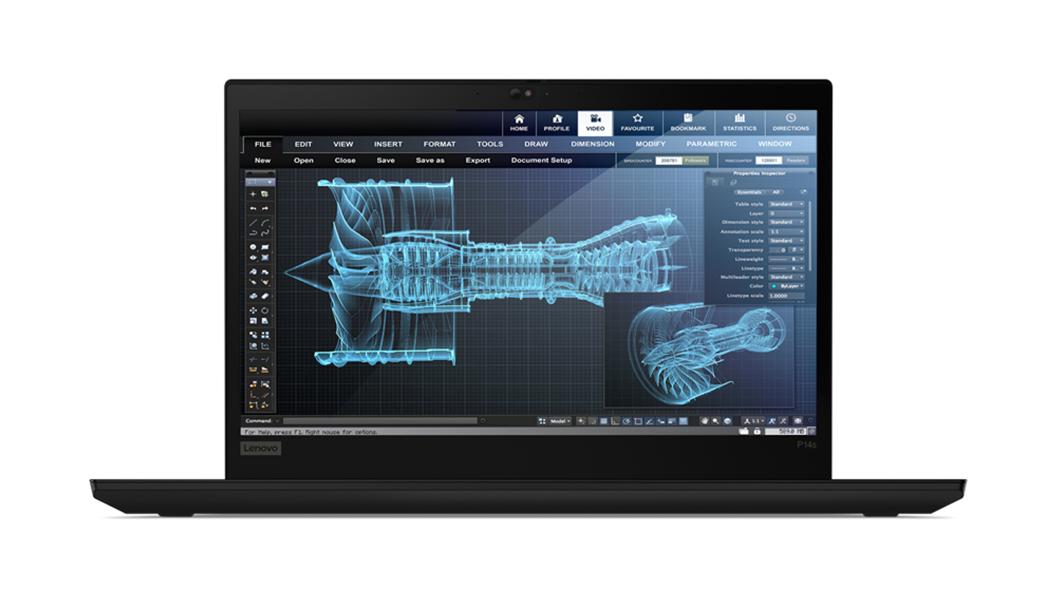 Black laptop displaying a CAD software interface, on a white background.