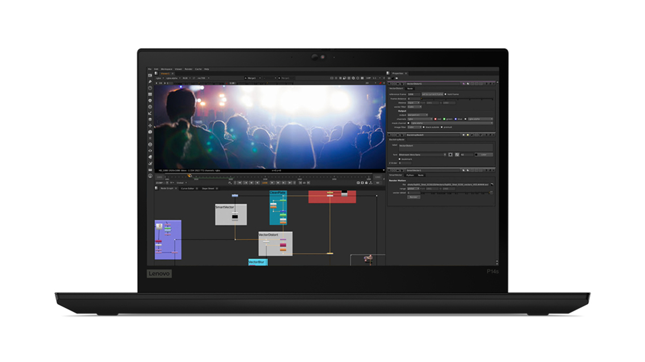 A black laptop with an open screen displaying a video editing interface, set against a white background.