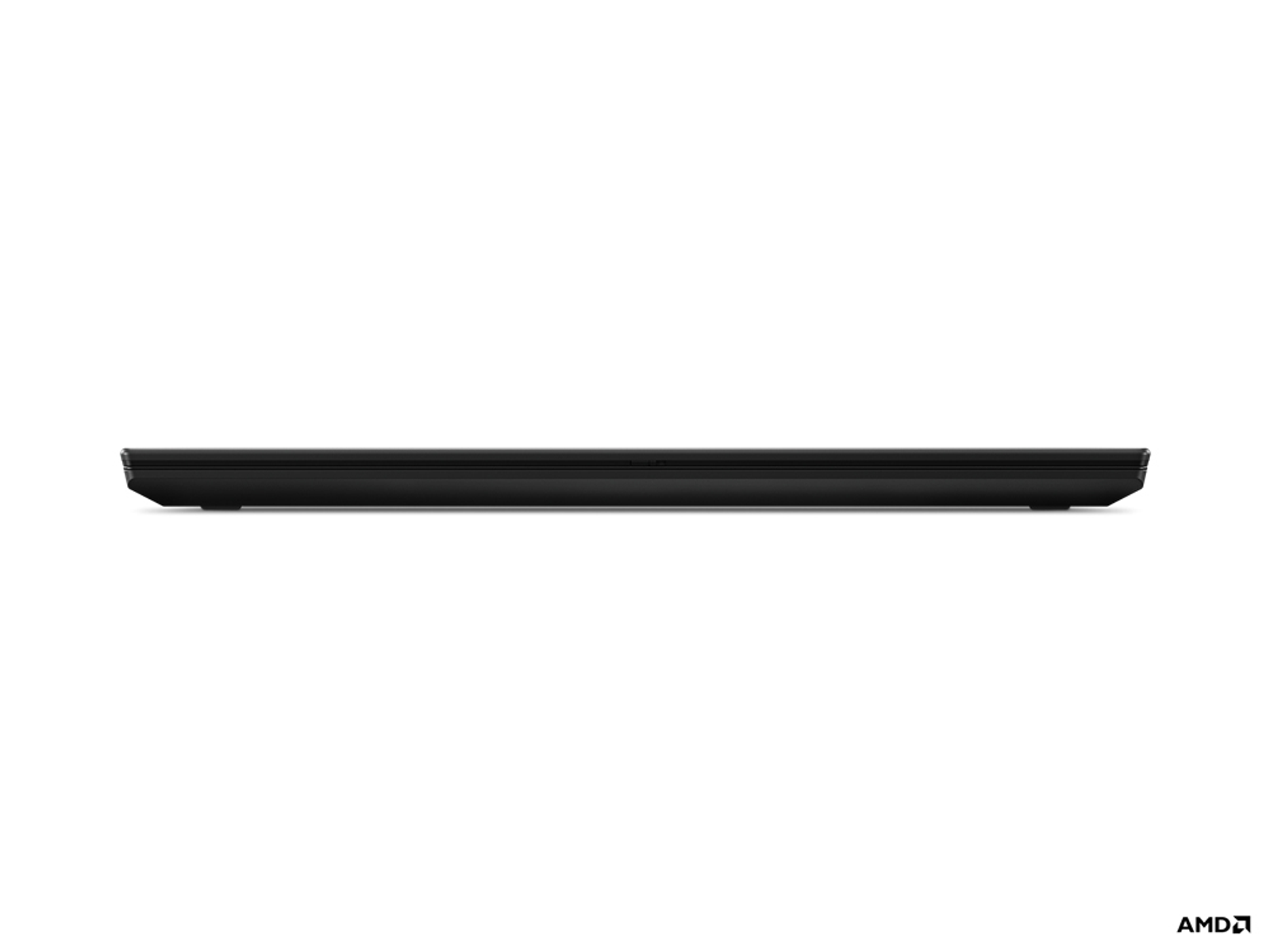 Schwarzer Laptop, Unteransicht, mit dem AMD-Logo unten.