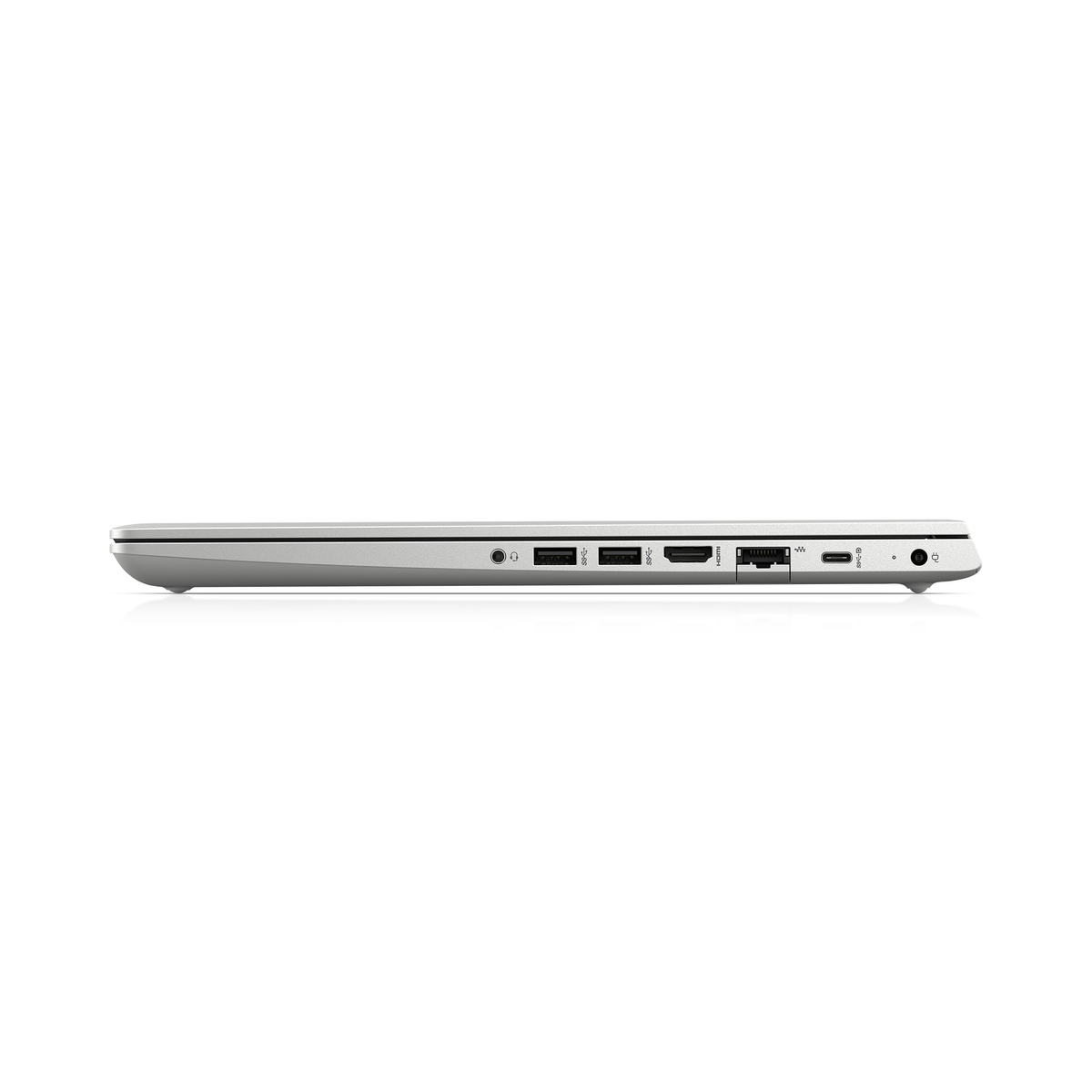 Unteransicht eines geschlossenen Laptops mit Anschlüssen.