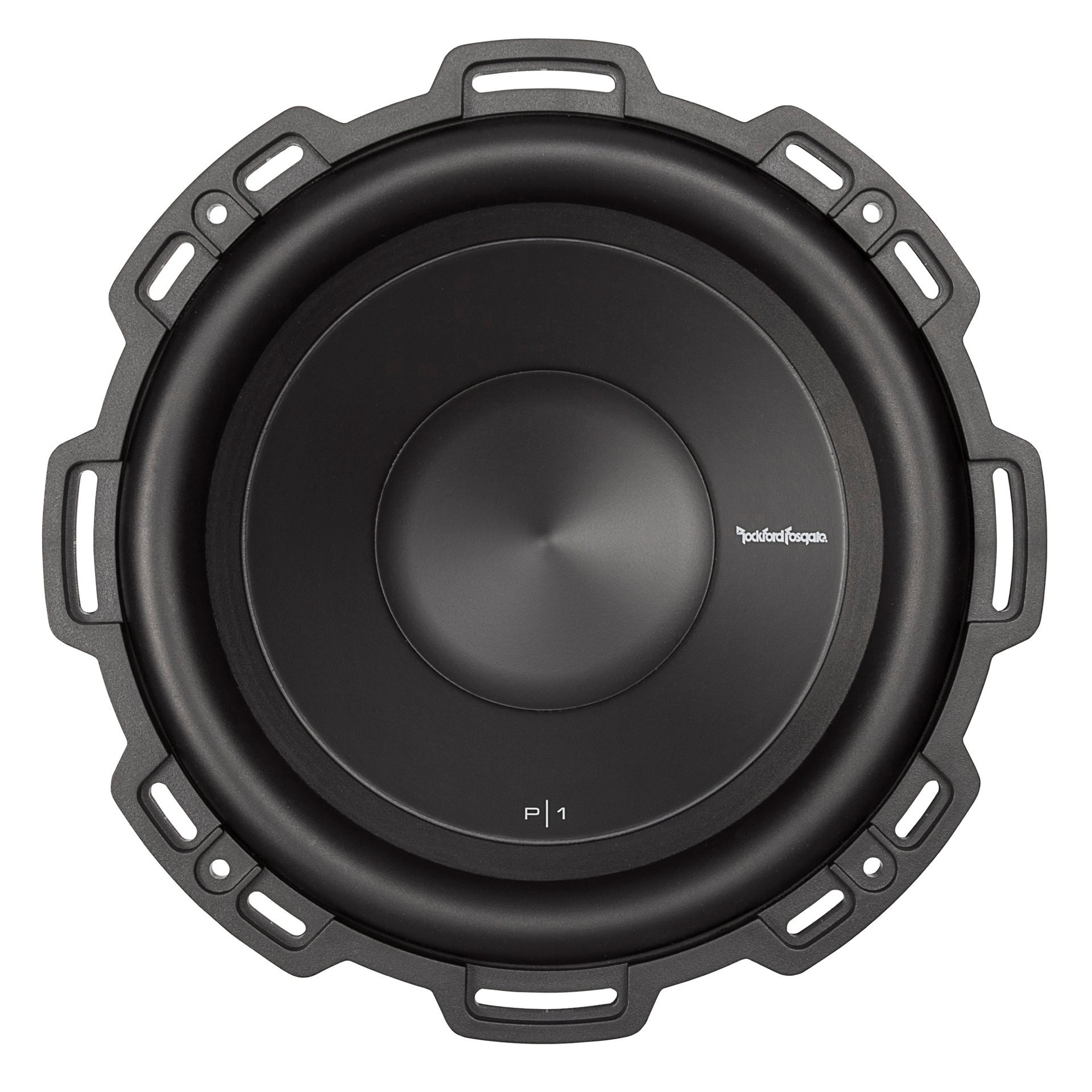 Schwarzer Subwoofer-Lautsprecher, Draufsicht.