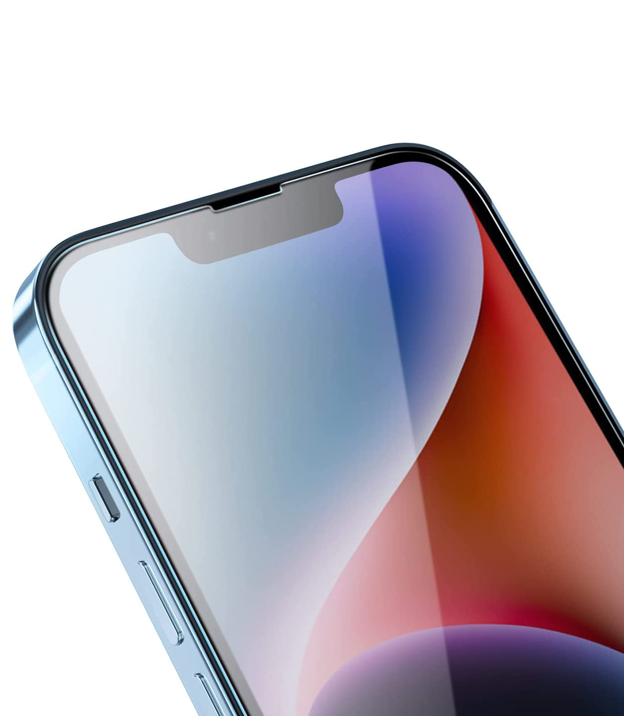 Nahaufnahme des Telefonbildschirms, blau und rot. Weißer Hintergrund.