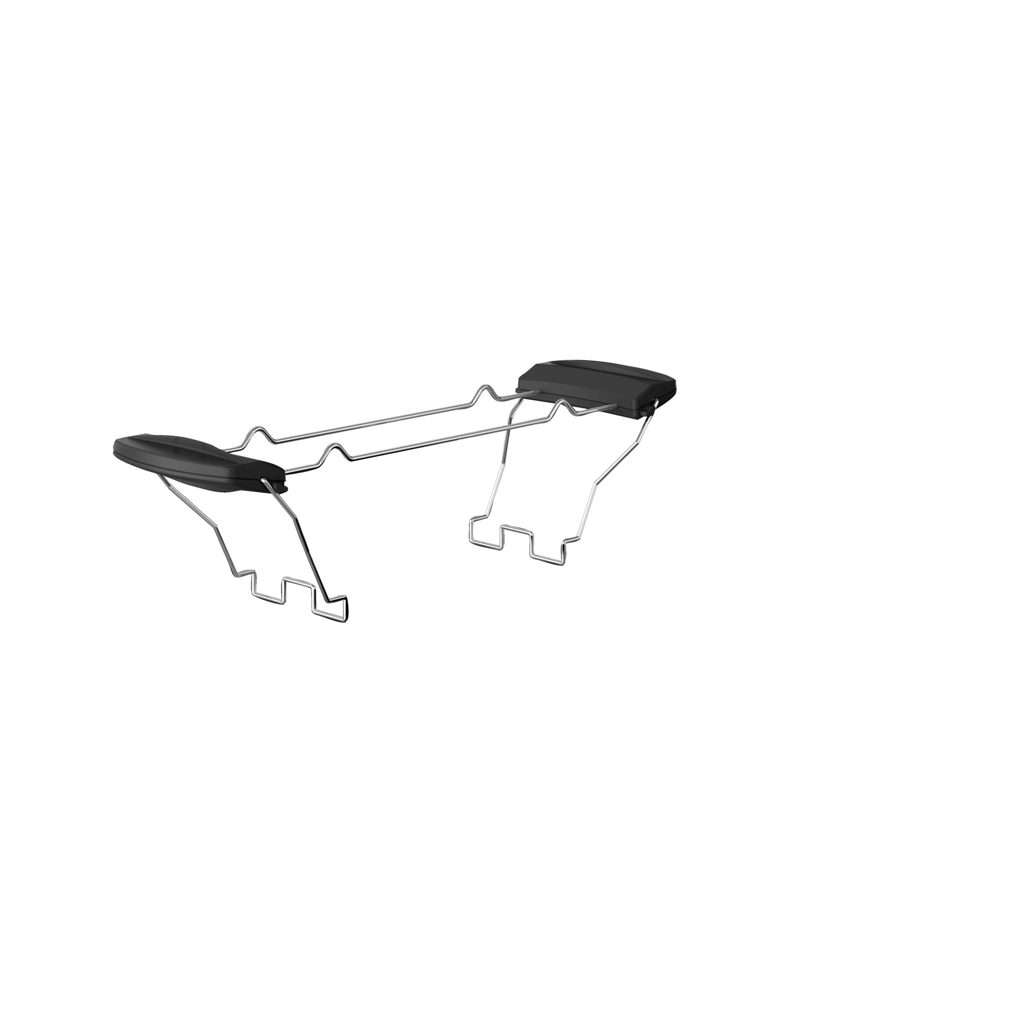Eine schwarze, metallene Skibindung, ein Gerät zum Verbinden eines Skischuhs mit einem Ski.