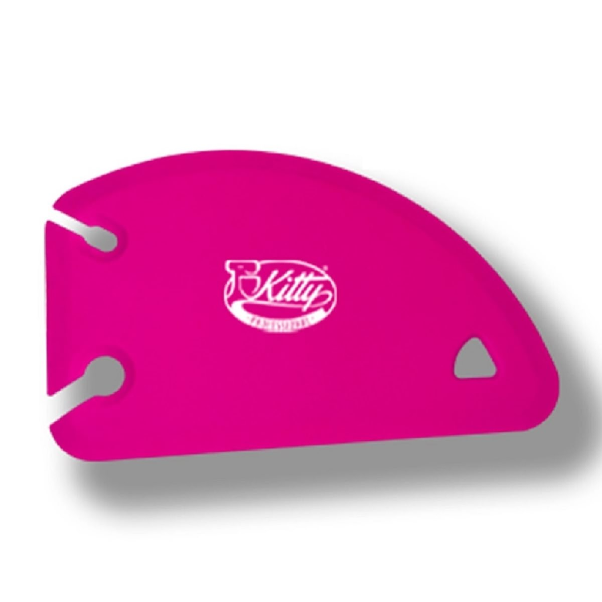 Pinker Weinglashalter mit Logo auf Weiß. Zwei Löcher und ein Ausschnitt.