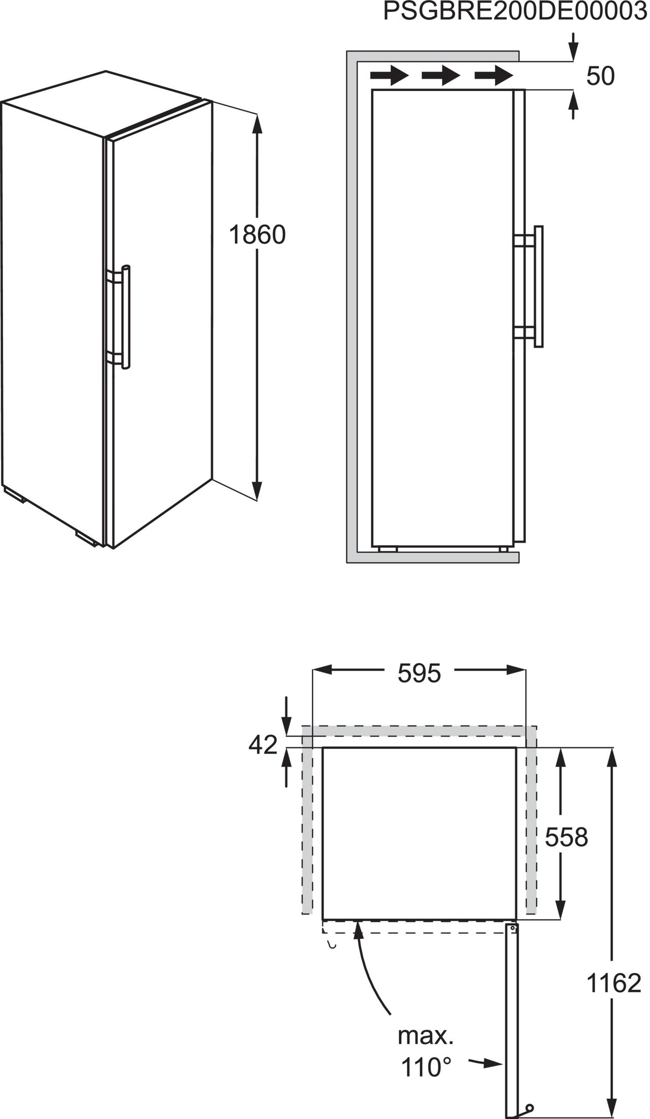 AEG Freistehender-Gefrierschrank / 1860 mm dunklegrau / mm 279 Seiten L Stainless / (E, Gefrierschrank NoFrost Steel, 1860 hoch) Black