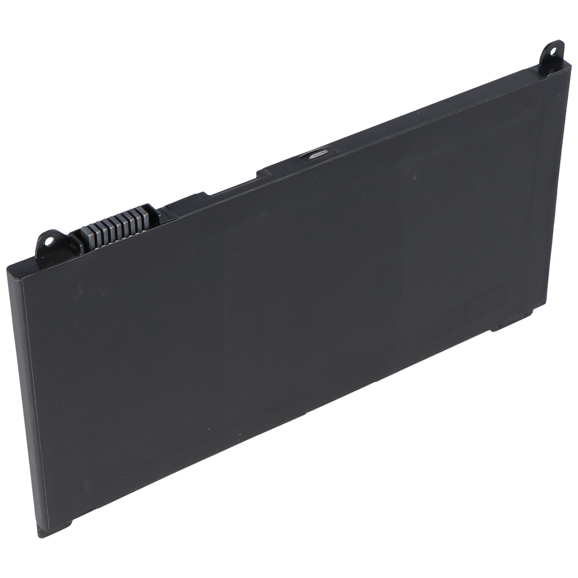 Schwarzer Laptop-Akku, rechteckige Form.