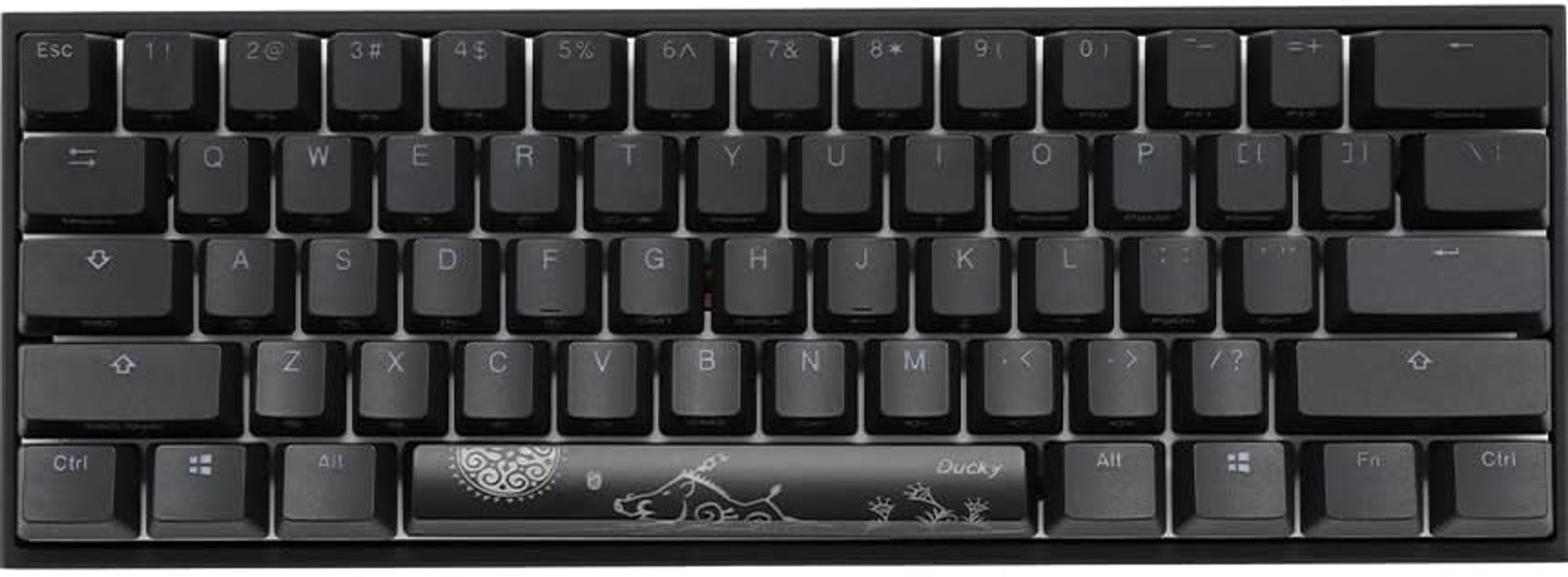 Schwarze, kompakte Tastatur mit Tasten. Weißer Hintergrund.