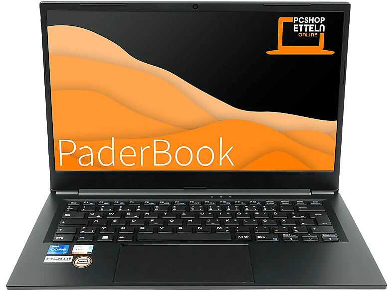 Pro, installiert 2000 14 GB und Concept mit Display, Notebook SSD, aktiviert, RAM, 2021 PADERBOOK i74, GB 64 Zoll Office Schwarz fertig