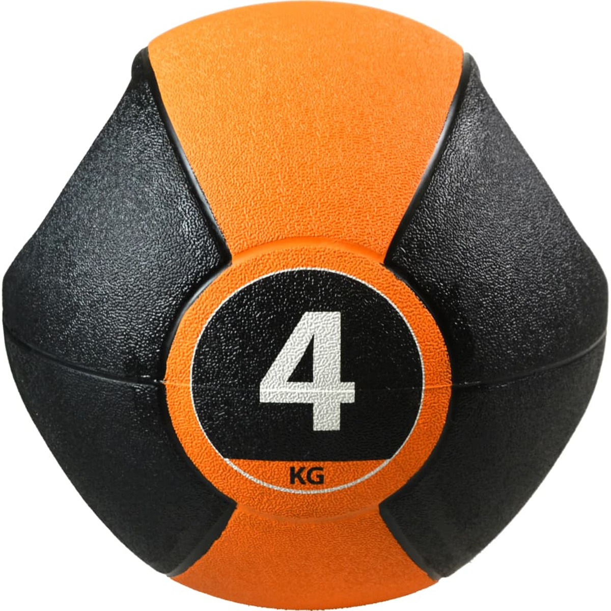 Palla medica arancione e nera con il numero 4 bianco e le lettere KG.