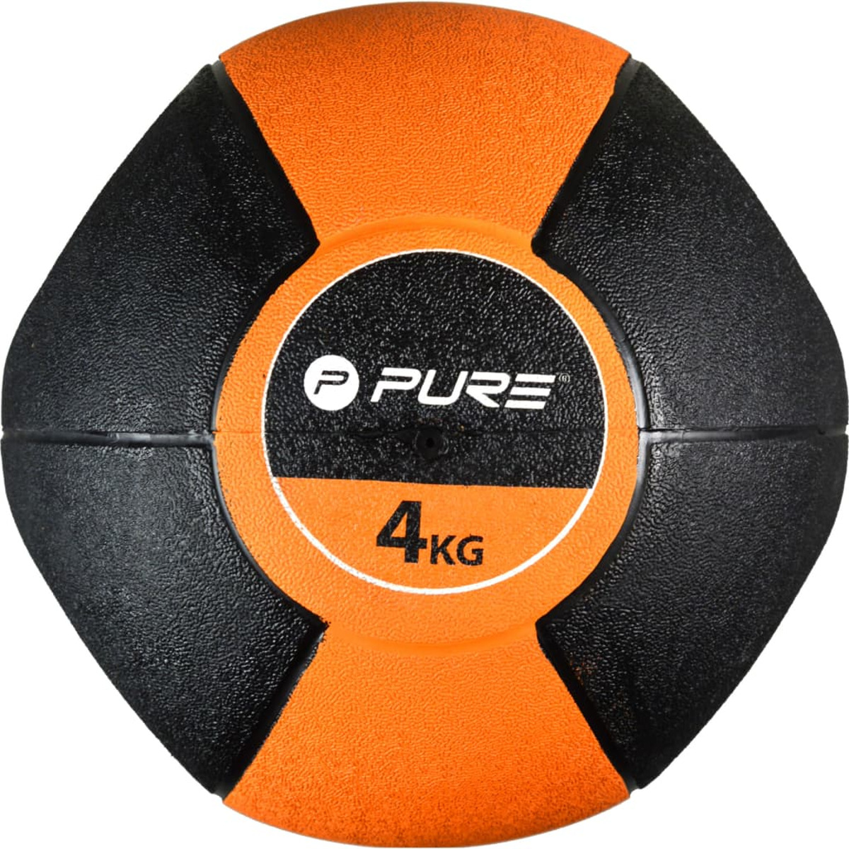 Un ballon médicinal orange et noir avec la marque 'PURE' et le poids '4KG'.