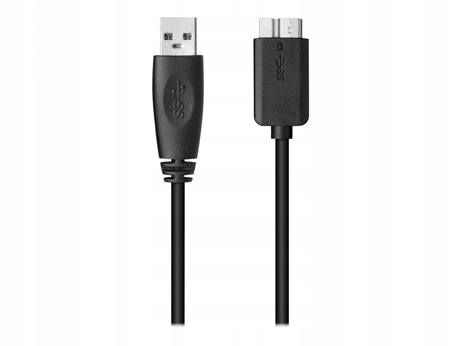 Dwa czarne kable USB z różnymi złączami, jedno USB-A i jedno micro-USB.