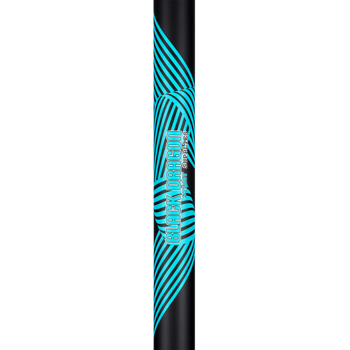 Tubo di mascara Black Dragon a strisce turchese e nere, sfondo bianco.