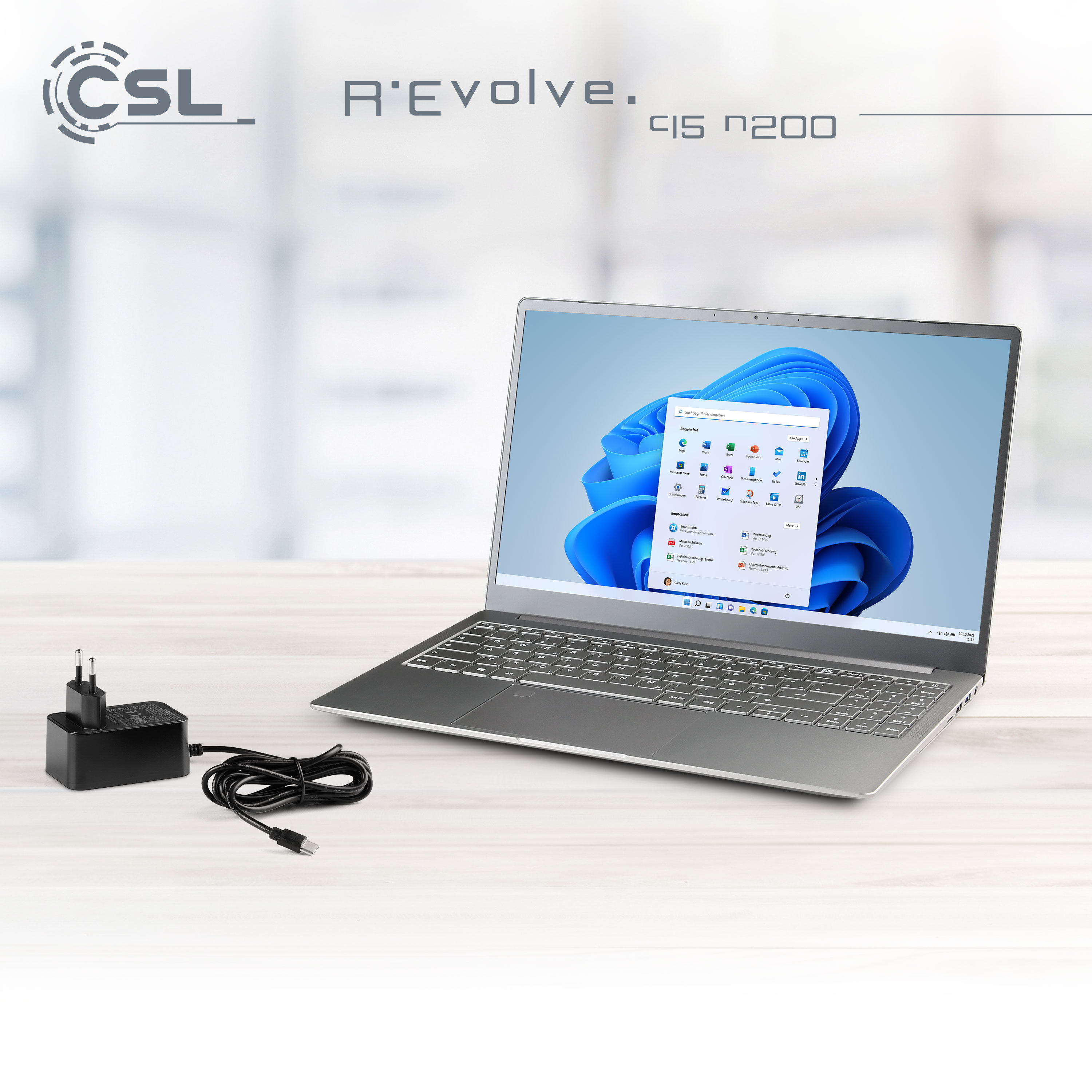 CSL R\'Evolve C15 v3 / 16 / Windows Grau Home, SSD, 500 GB Intel®, Notebook 16GB Zoll RAM, Display, 11 15 GB mit / 500GB