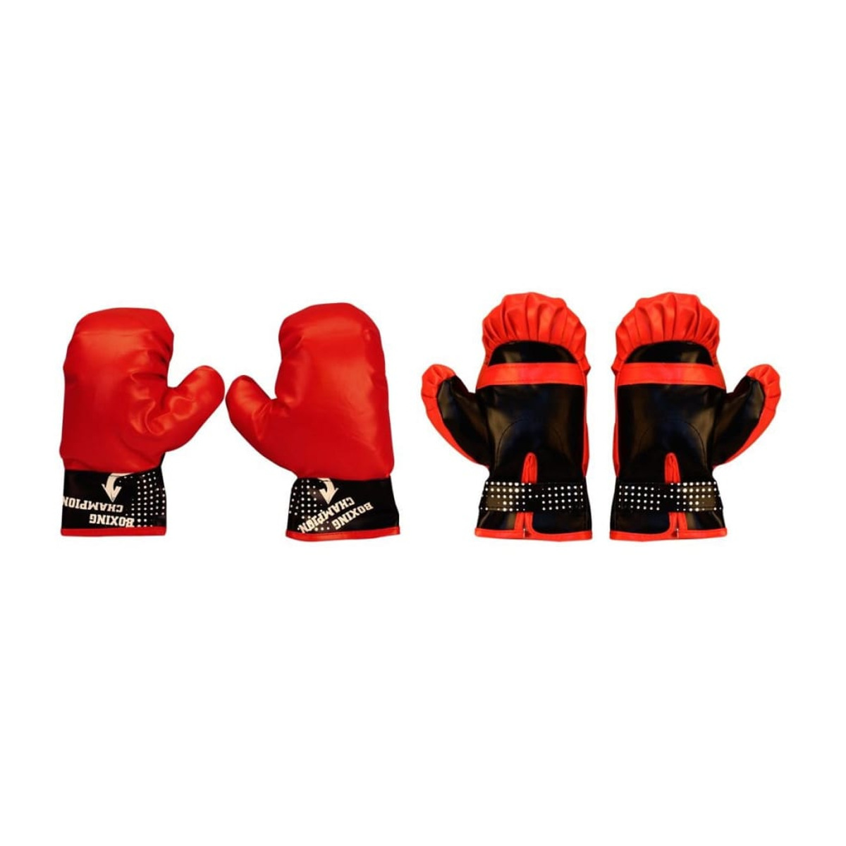Guantoni da boxe rossi e neri. Logo Champion sui polsini. Sfondo bianco.