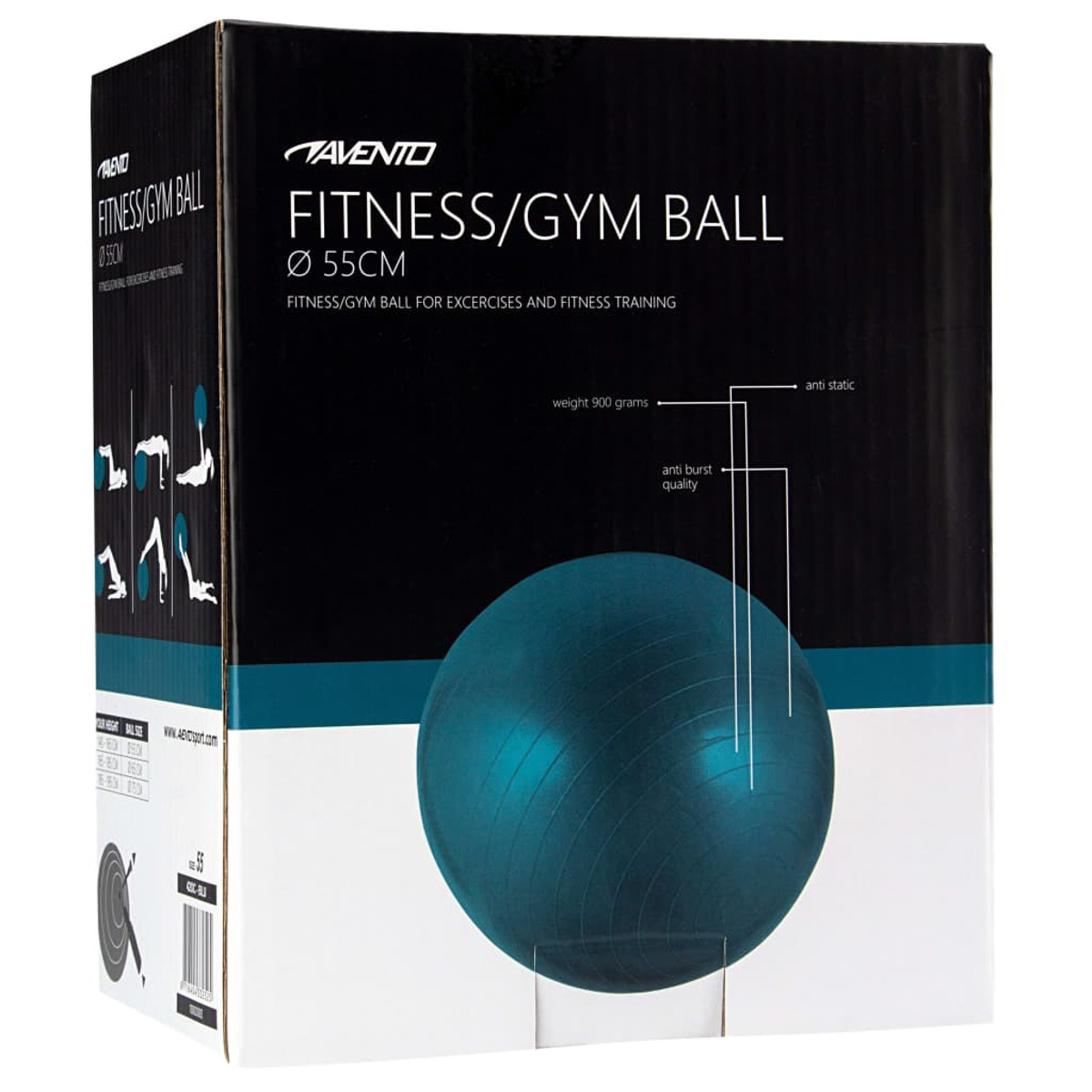 Ein Fitness-/Gymnastikball in einer Box. Der Ball ist blau und hat 55cm Durchmesser.