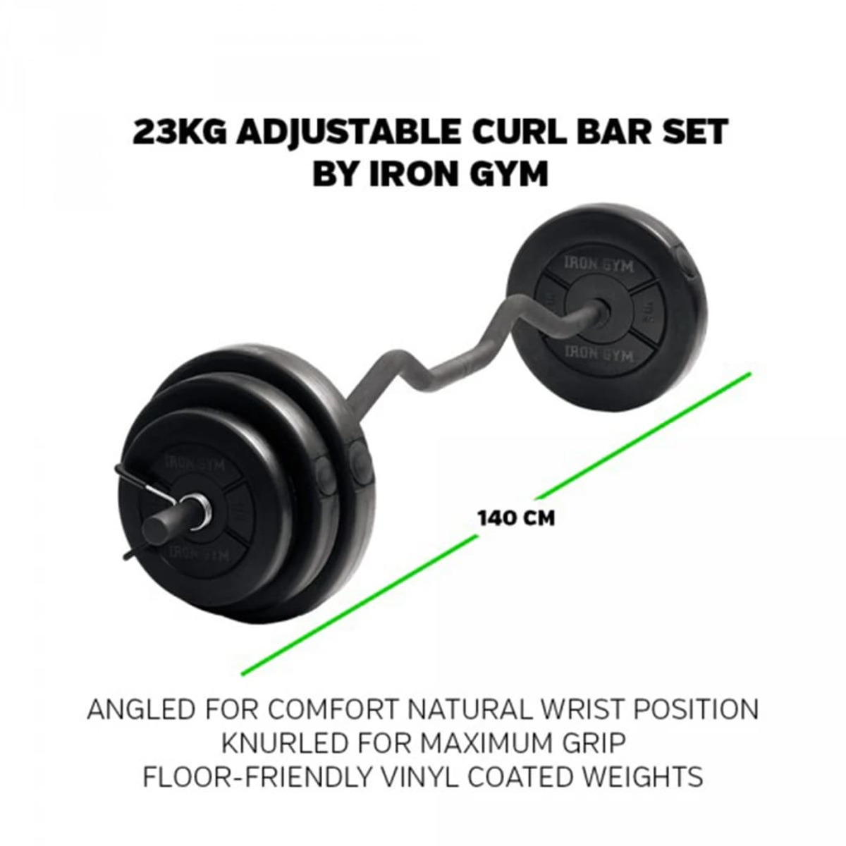 23KG Curl-Bar-Set mit Gewichten, abgewinkelt für Komfort, bodenfreundliche Vinylgewichte.