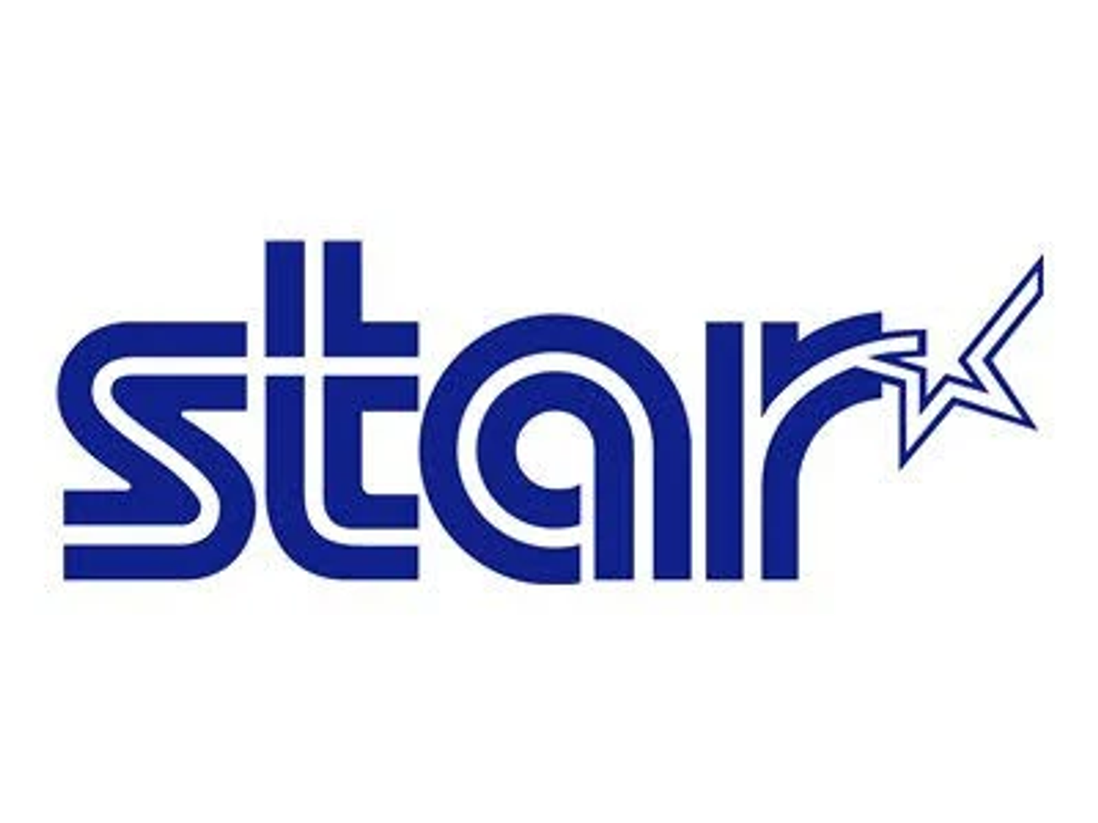Blauer Text 'star' mit Stern-Grafik. Weißer Hintergrund.