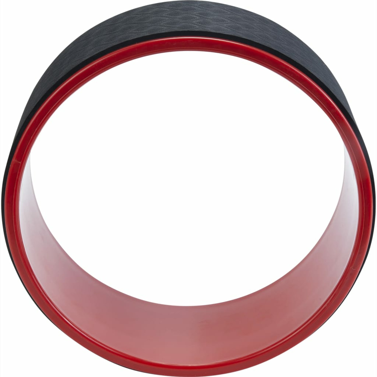 Ruota per yoga, nera e rossa, su sfondo bianco.
