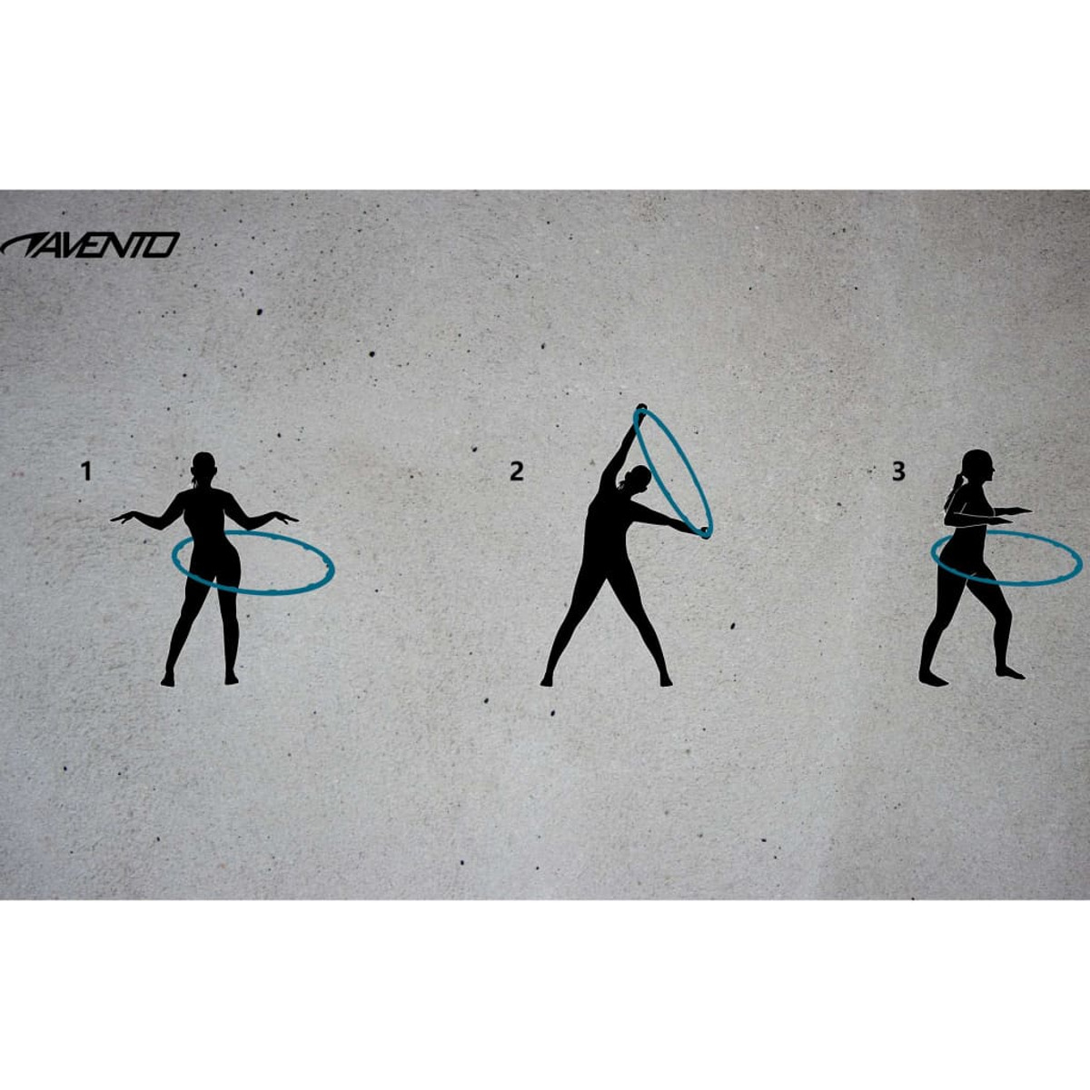 Diagramm des Hula Hoop. Silhouetten von Menschen mit Hula-Hoops, mit Nummern.