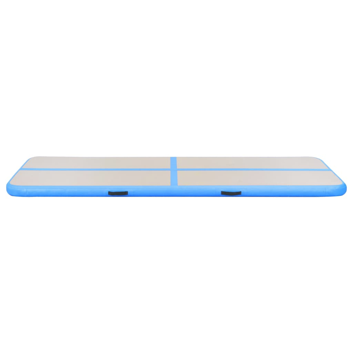 Tappeto air track rettangolare blu e grigio su sfondo bianco. Quattro linee visibili.