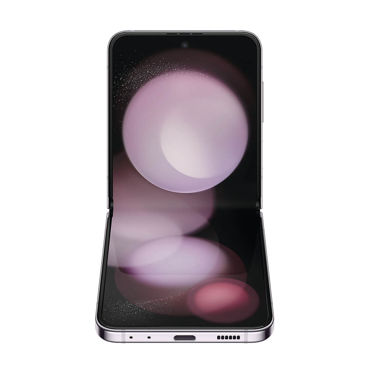 Faltbares Telefon, offen, mit lila und schwarzem Hintergrund.